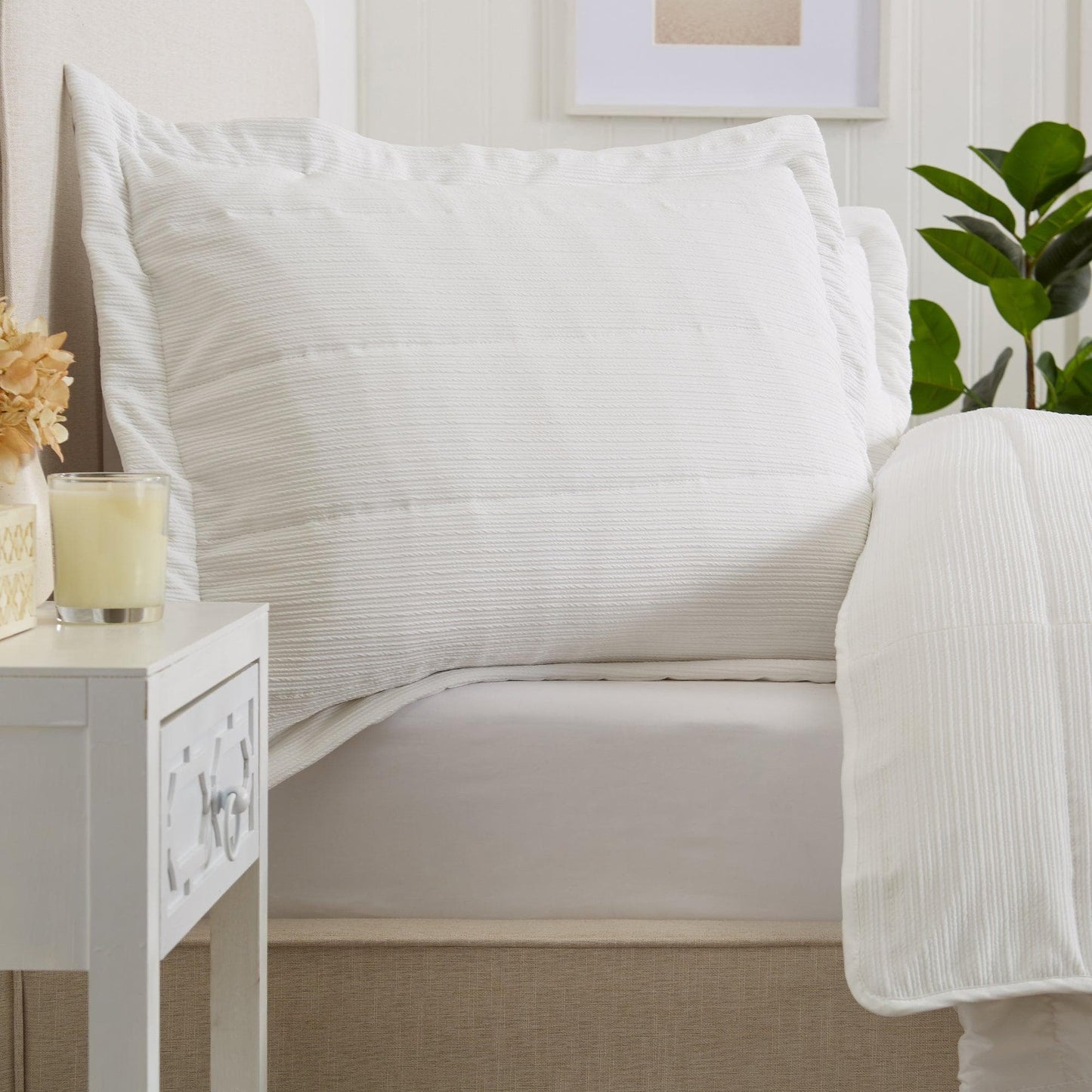 Coastal & Nautical Textured Striped Quilt Set - White, Light Grey & Navy