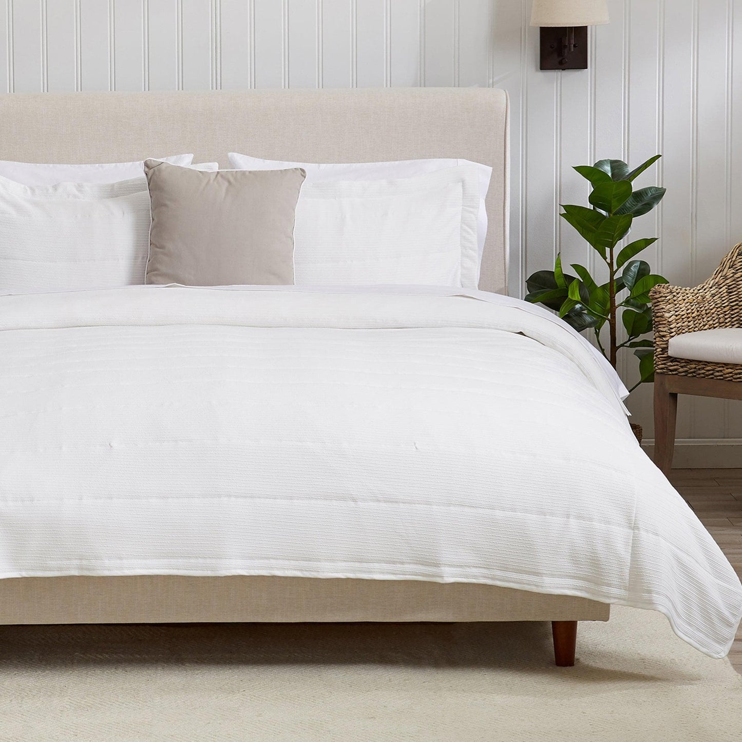 Coastal & Nautical Textured Striped Quilt Set - White, Light Grey & Navy