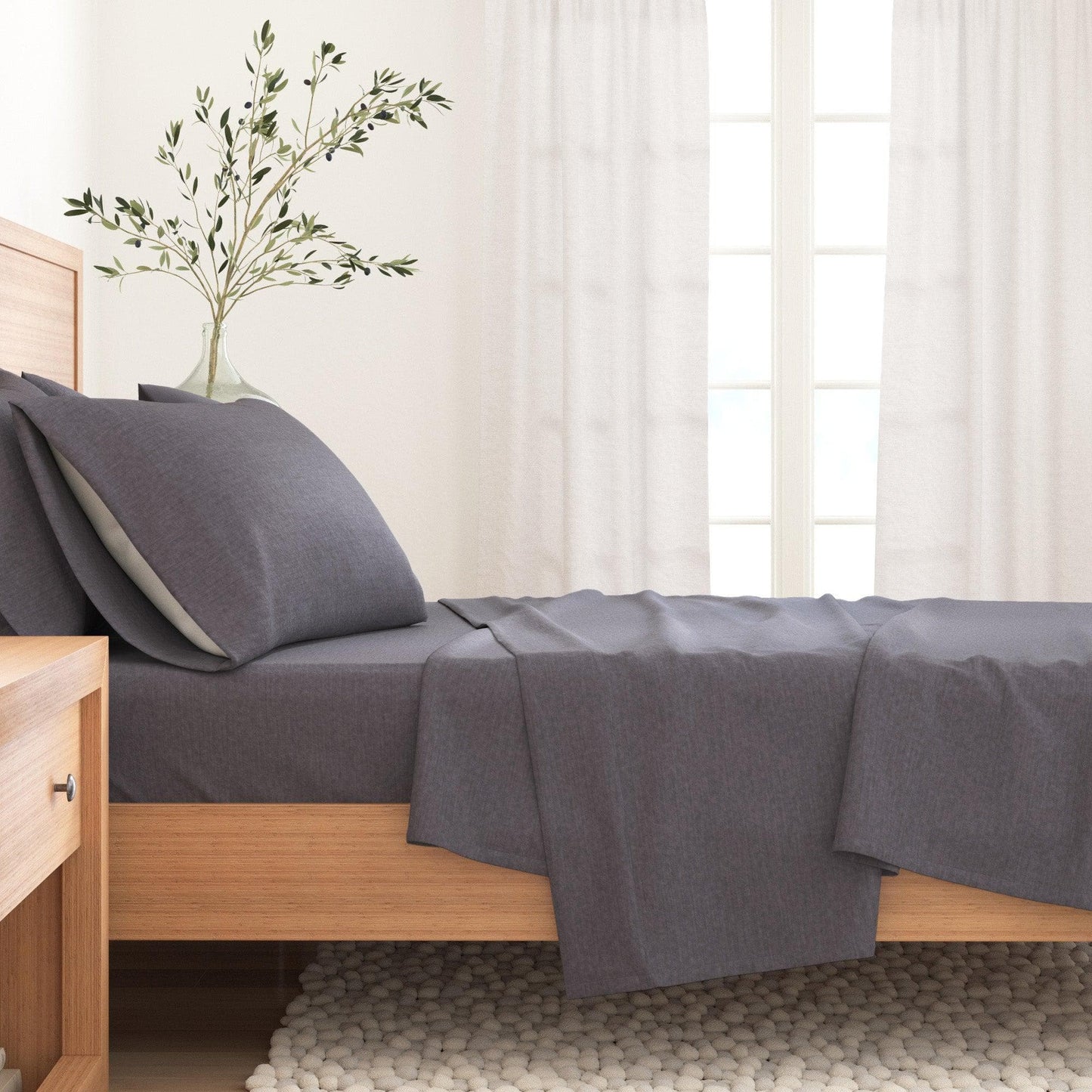 Heathered Solid Cotton Blend Flannel Sheets - Solid Cotton Flannel Sheets