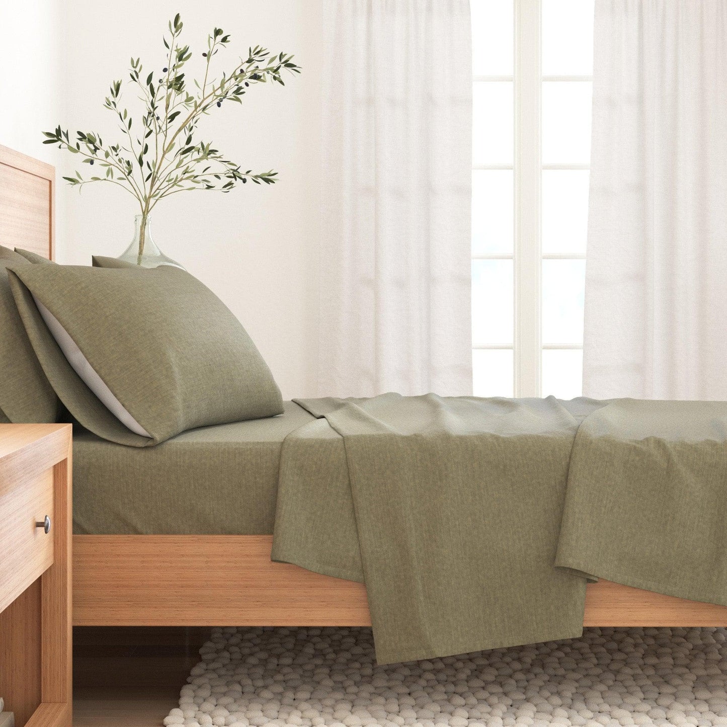 Heathered Solid Cotton Blend Flannel Sheets - Solid Cotton Flannel Sheets