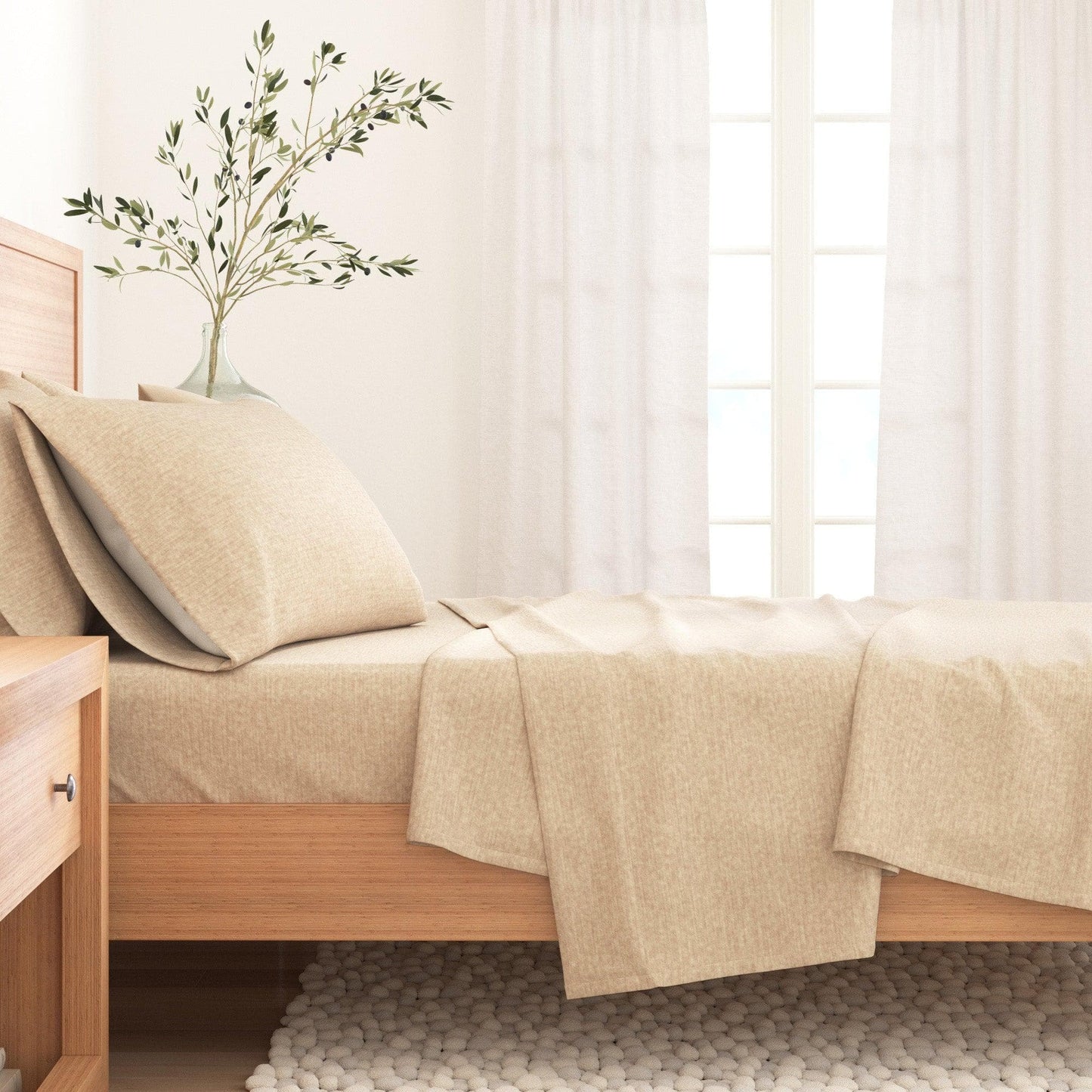 Heathered Solid Cotton Blend Flannel Sheets - Solid Cotton Flannel Sheets