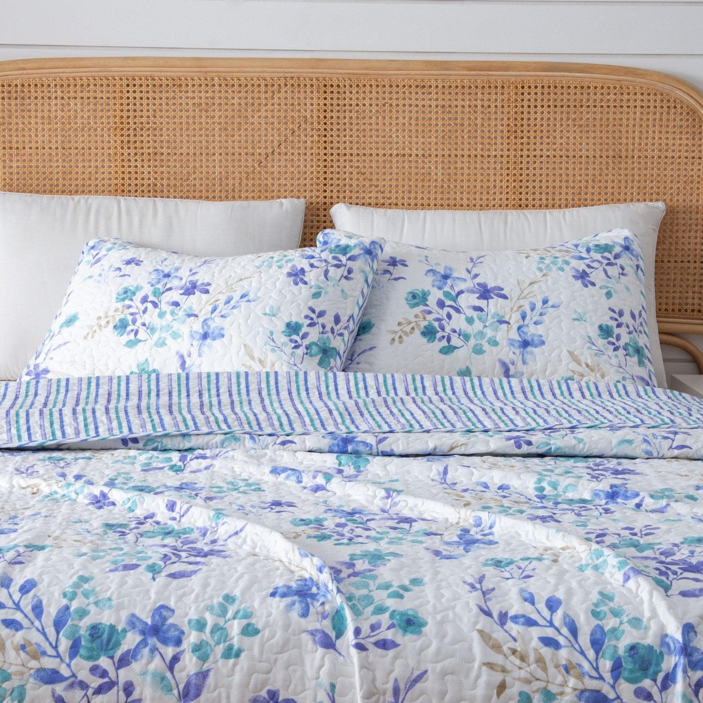 Beautiful Blue Floral Quilt Set - April Morning - Coastal Floral Bedding