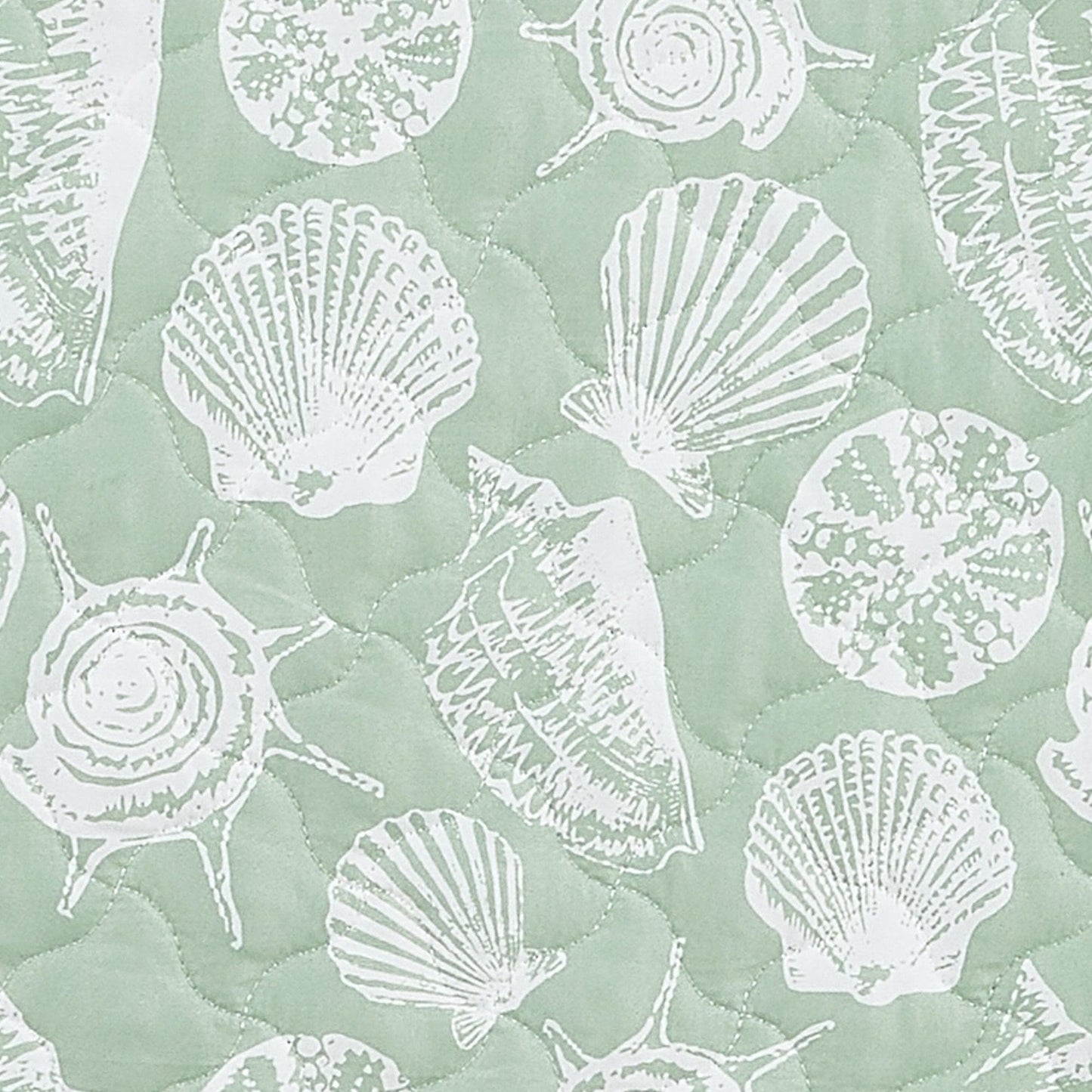 Green Seashell Quilt - Emerald Bay - Seashell Themed Bedding Sets