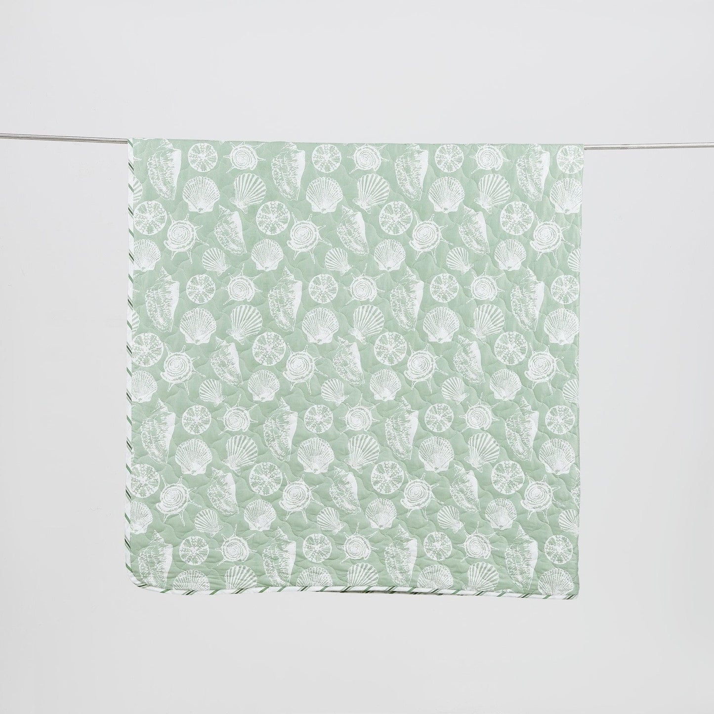 Green Seashell Quilt - Emerald Bay - Seashell Themed Bedding Sets