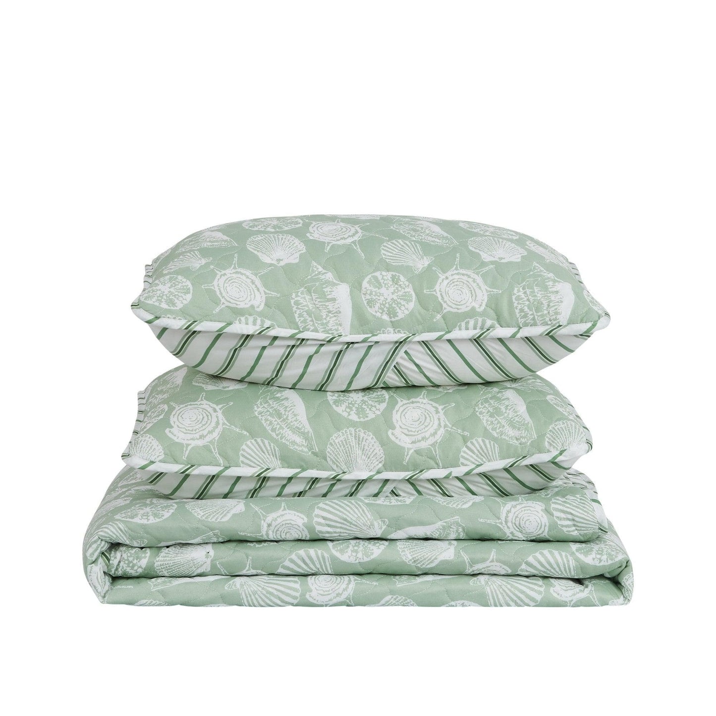 Green Seashell Quilt - Emerald Bay - Seashell Themed Bedding Sets