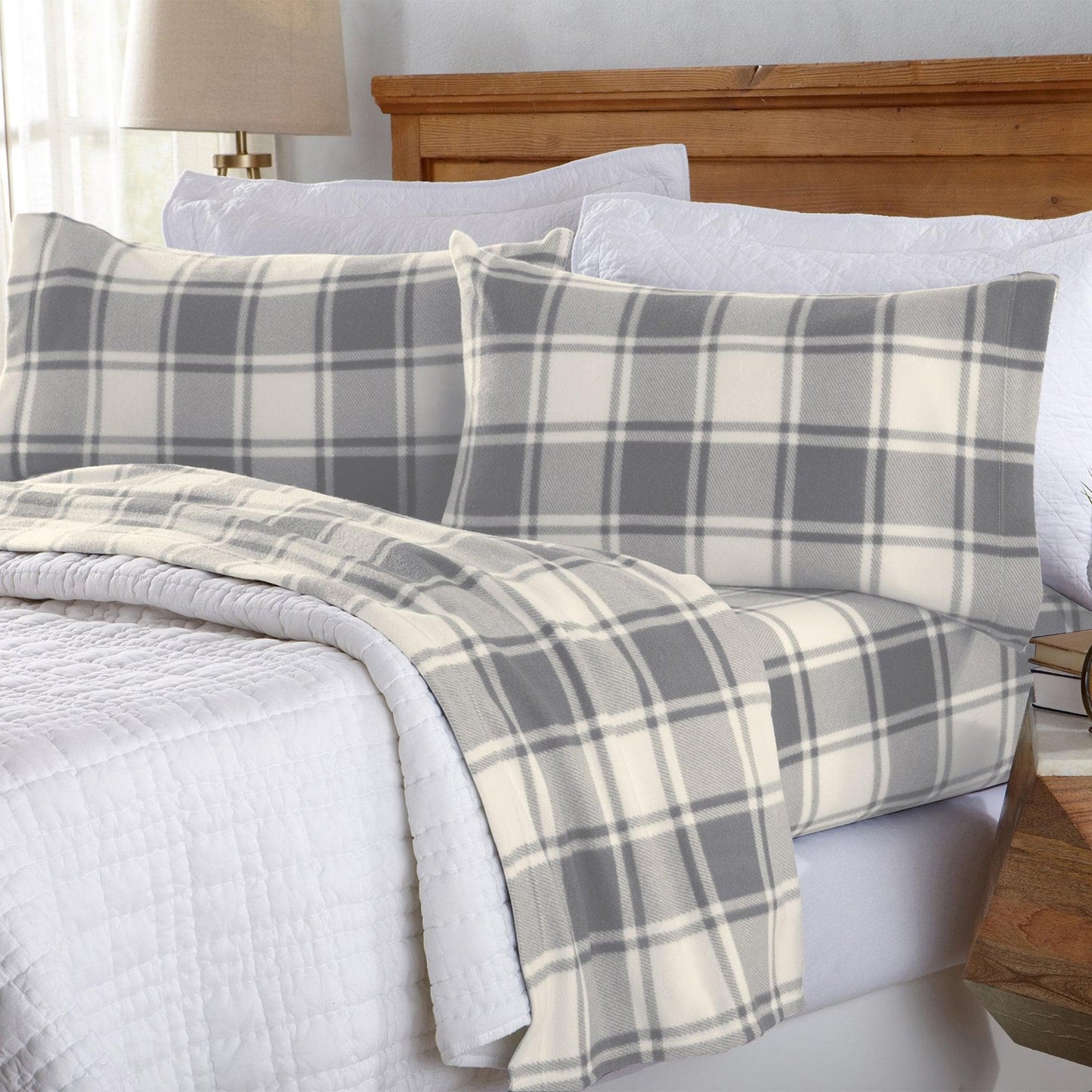 Plaid Fleece Sheet Sets - Navy Blue, Grey, Red & Black