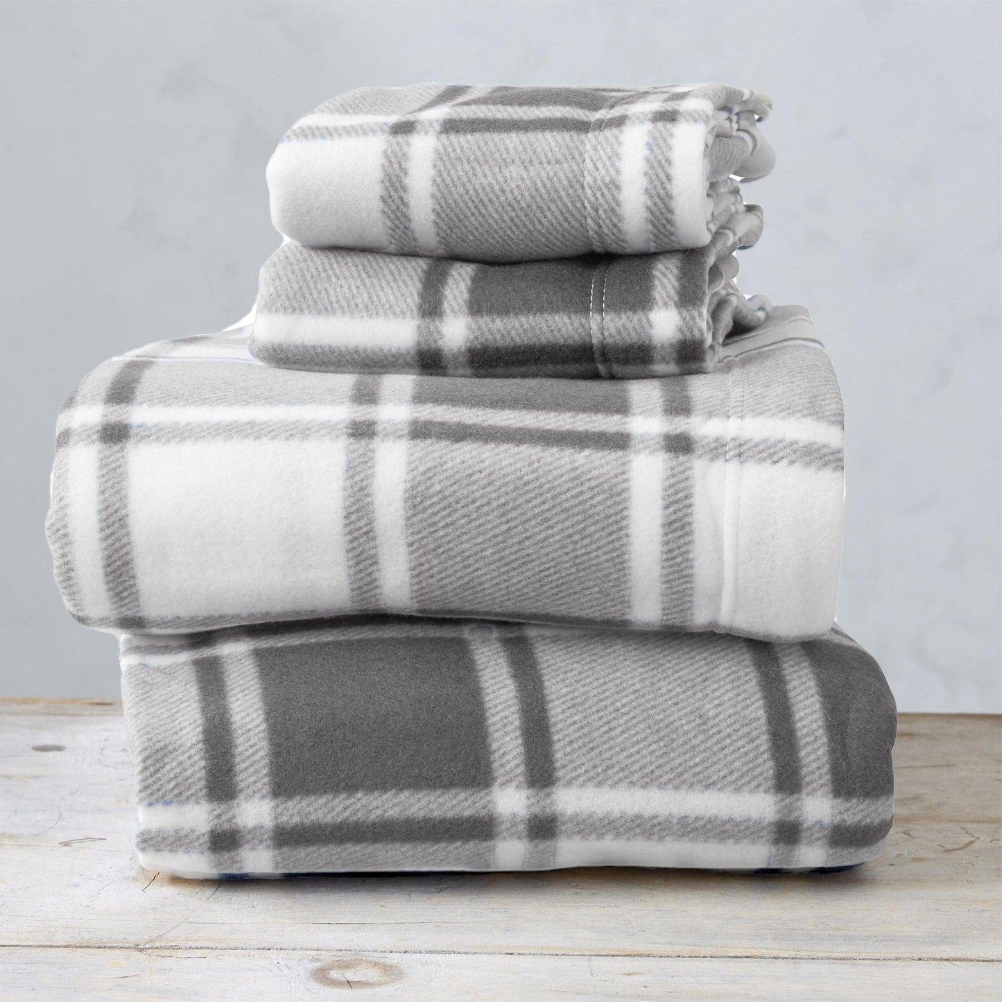 Plaid Fleece Sheet Sets - Navy Blue, Grey, Red & Black