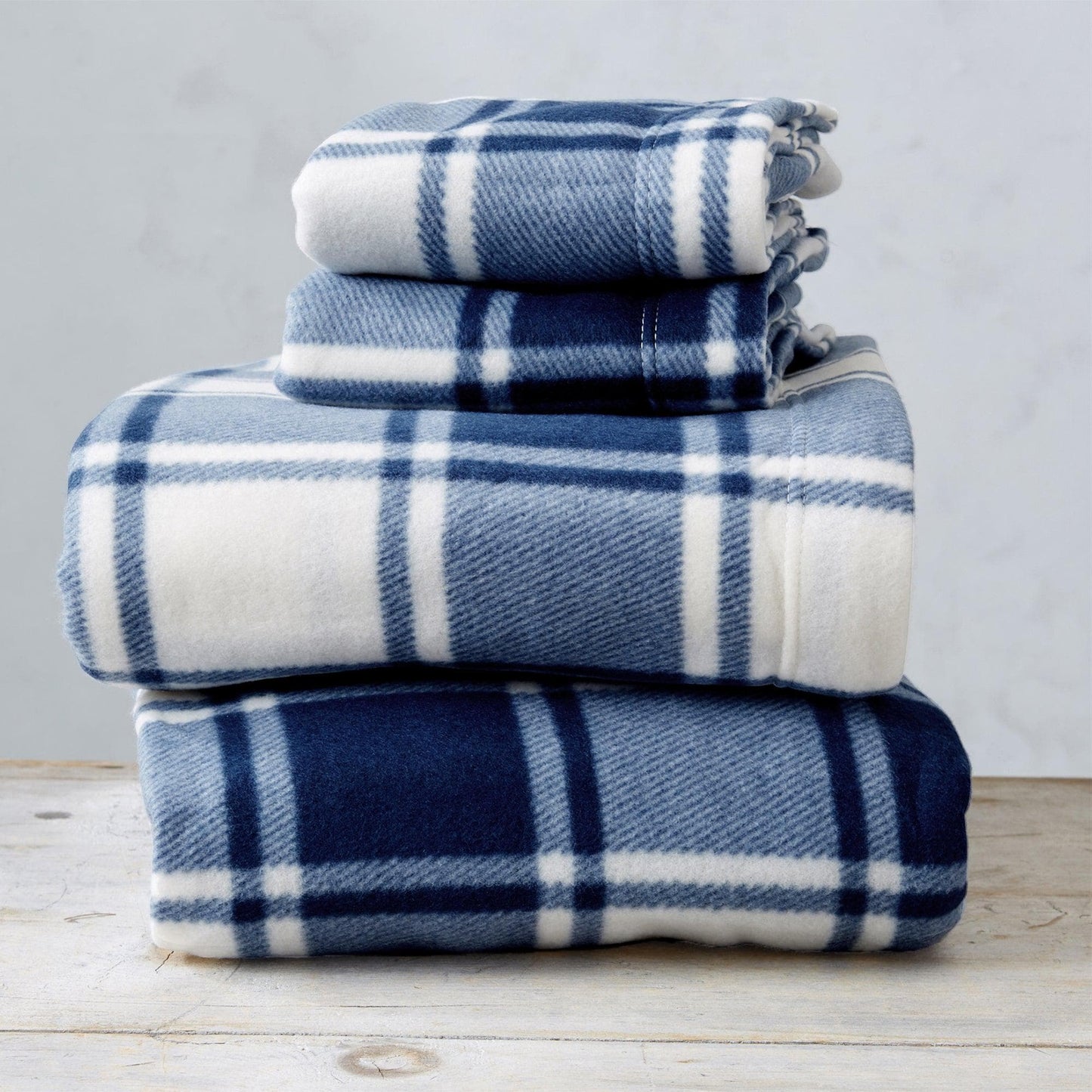 Plaid Fleece Sheet Sets - Navy Blue, Grey, Red & Black