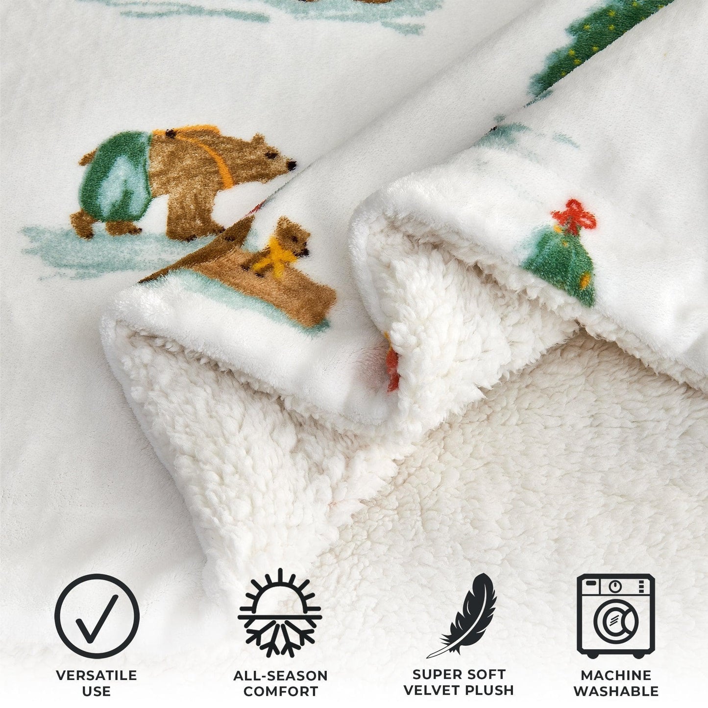 Christmas Sherpa Throw Blanket - Festive Christmas Themed Bedding