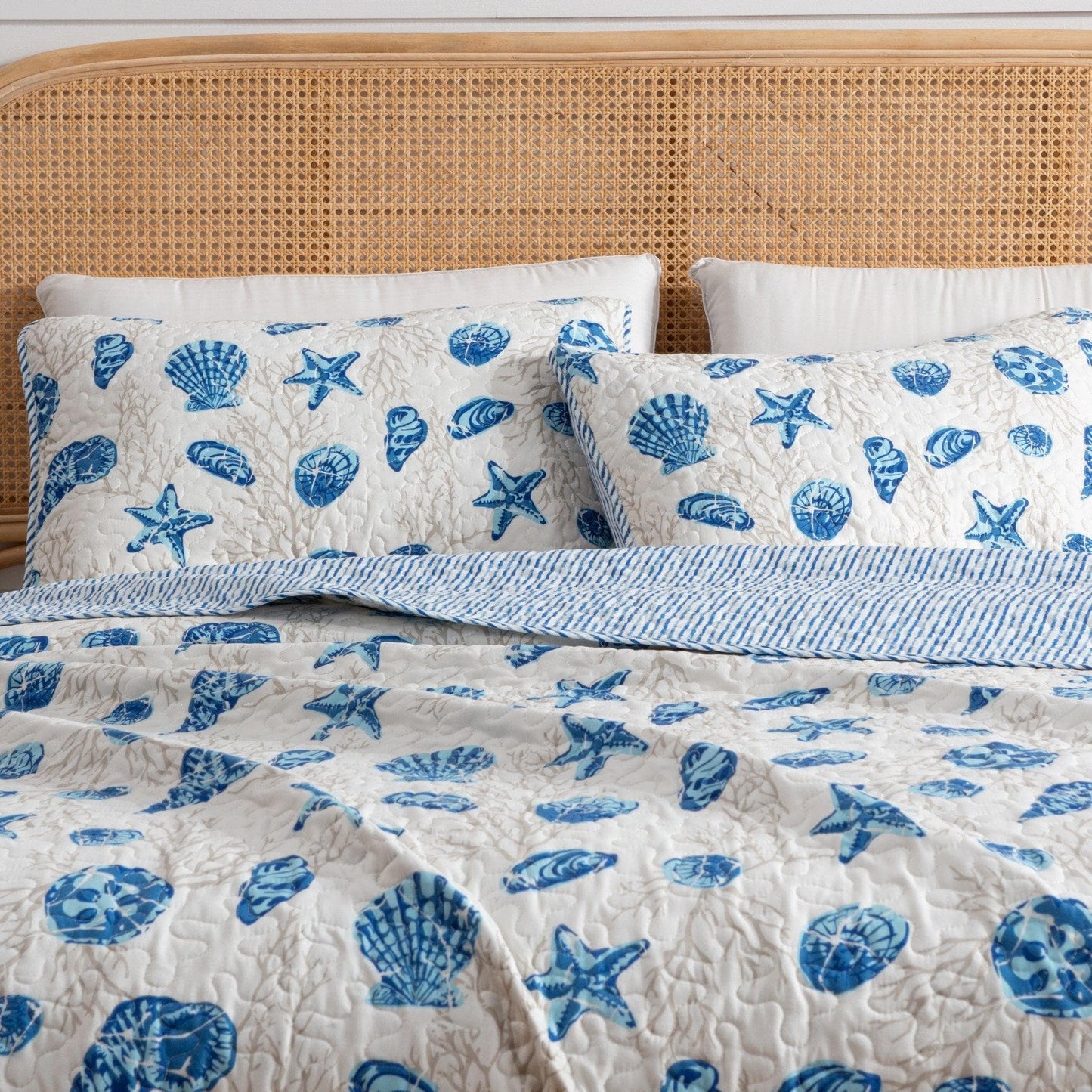 Coastal Blue Quilt Set Bali Collection 3PC - Lightweight Microfiber