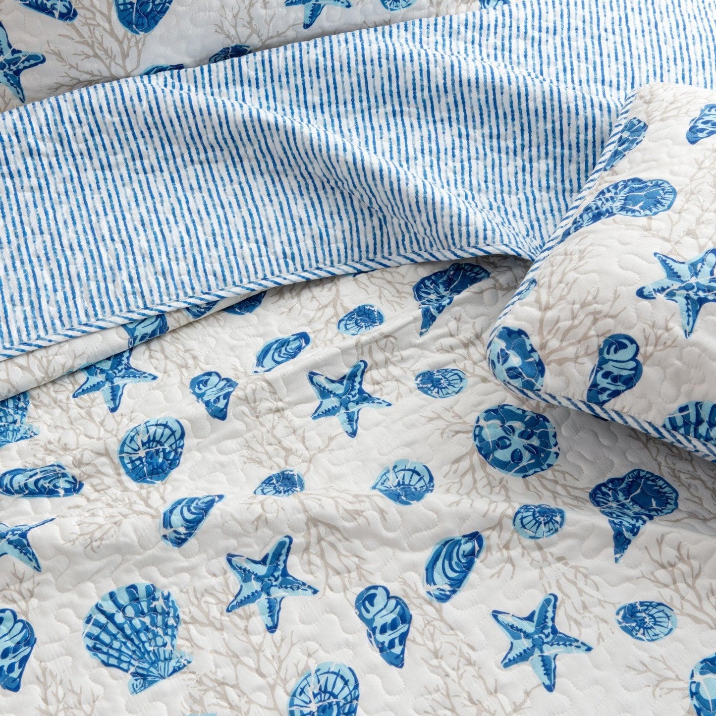 Coastal Blue Quilt Set Bali Collection 3PC - Lightweight Microfiber