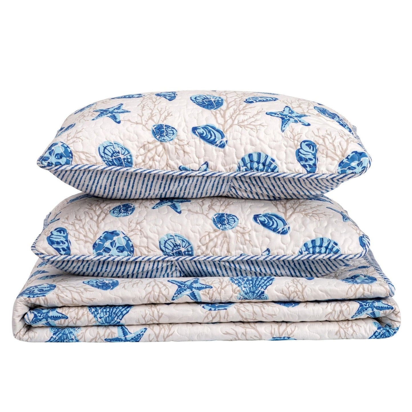 Coastal Blue Quilt Set Bali Collection 3PC - Lightweight Microfiber