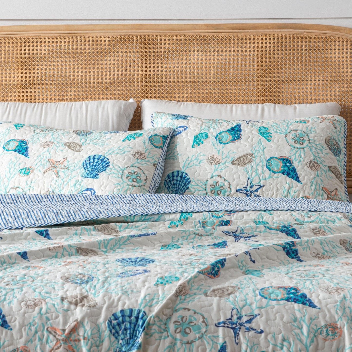 Coastal Blue Quilt Set Bali Collection 3PC - Lightweight Microfiber