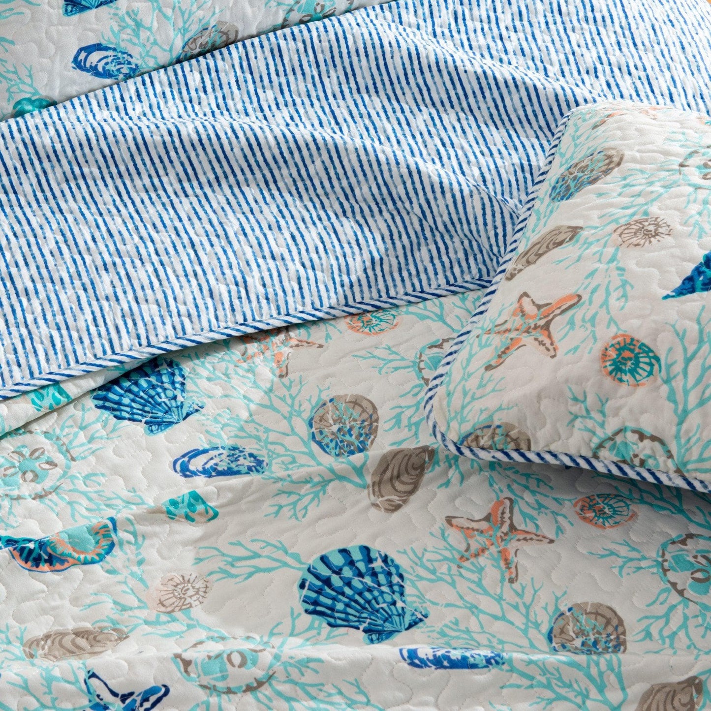 Coastal Blue Quilt Set Bali Collection 3PC - Lightweight Microfiber