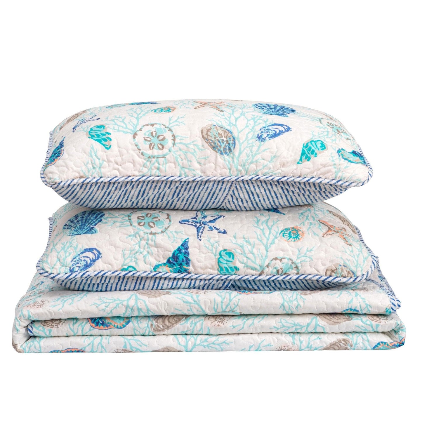 Coastal Blue Quilt Set Bali Collection 3PC - Lightweight Microfiber