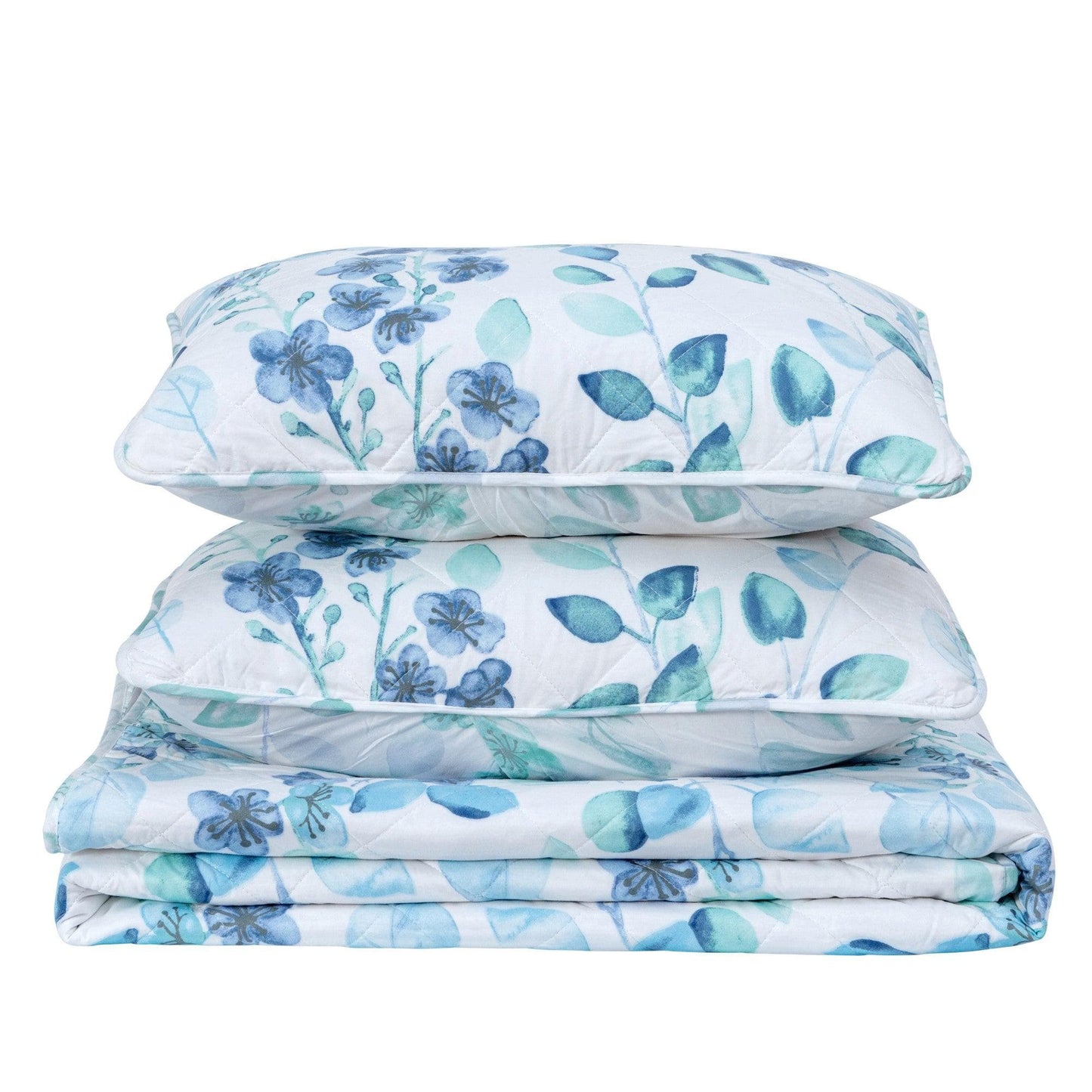 Blue & White Floral Quilt Set - Miranda Collection - Coastal Floral Bedding