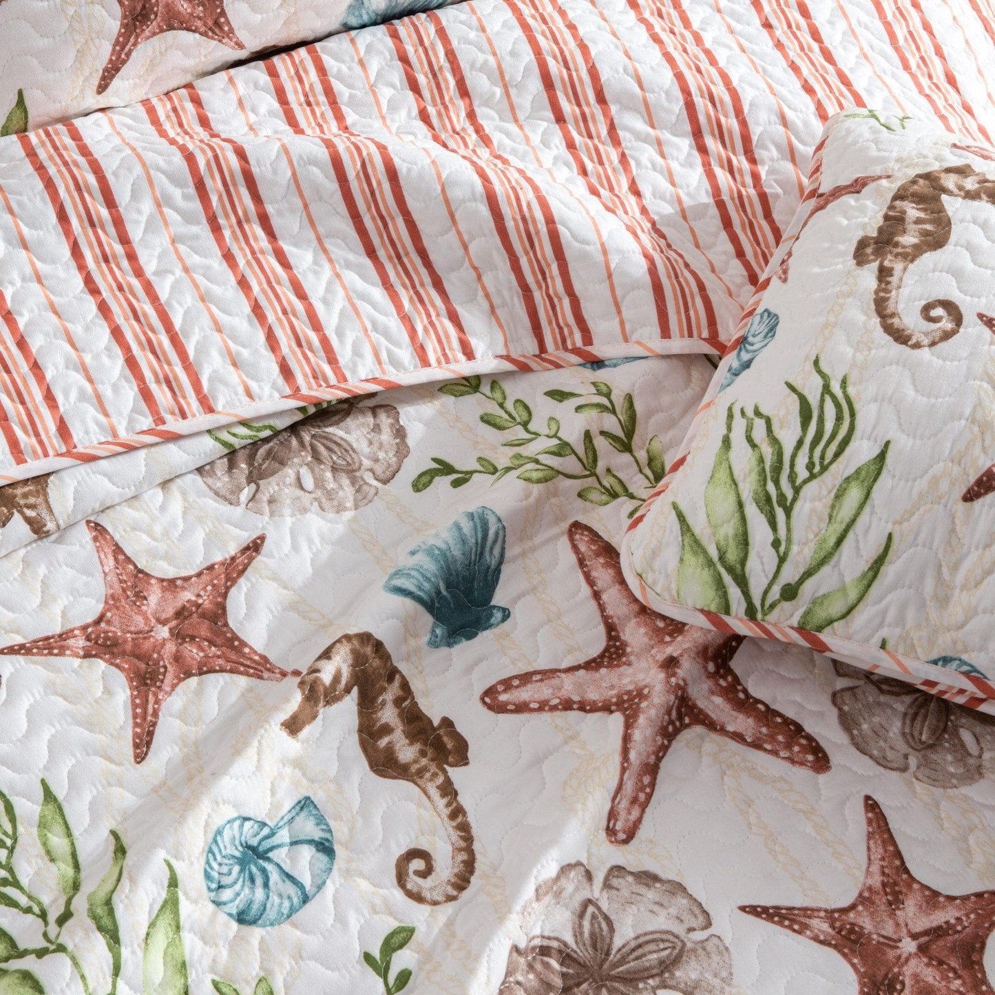 Coastal Quilt Set - Coral, Seahorse & Starfish Themed Quilt