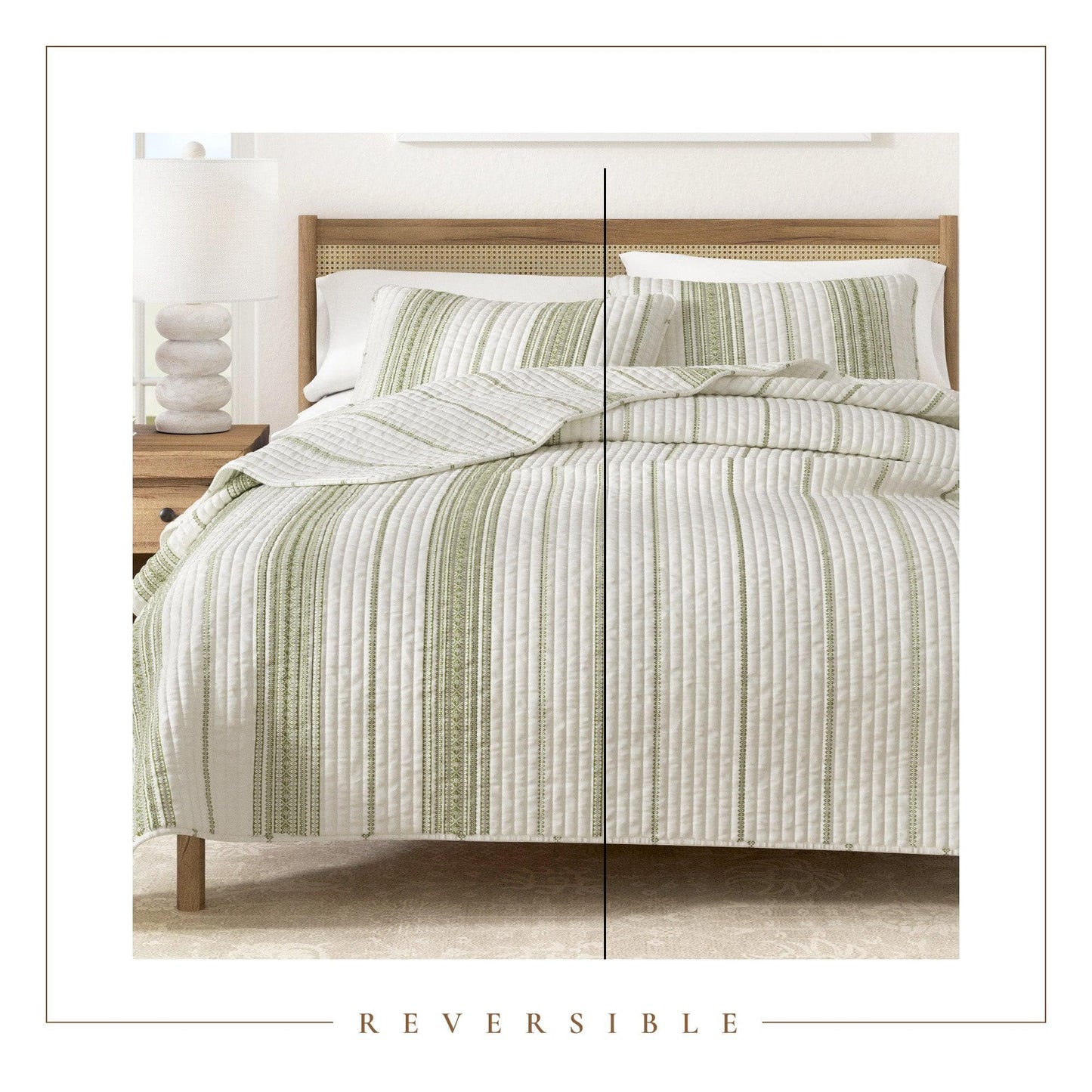 Coastal Stripe Quilt - White Quilt With Navy, Red, Green Or Grey Stripes