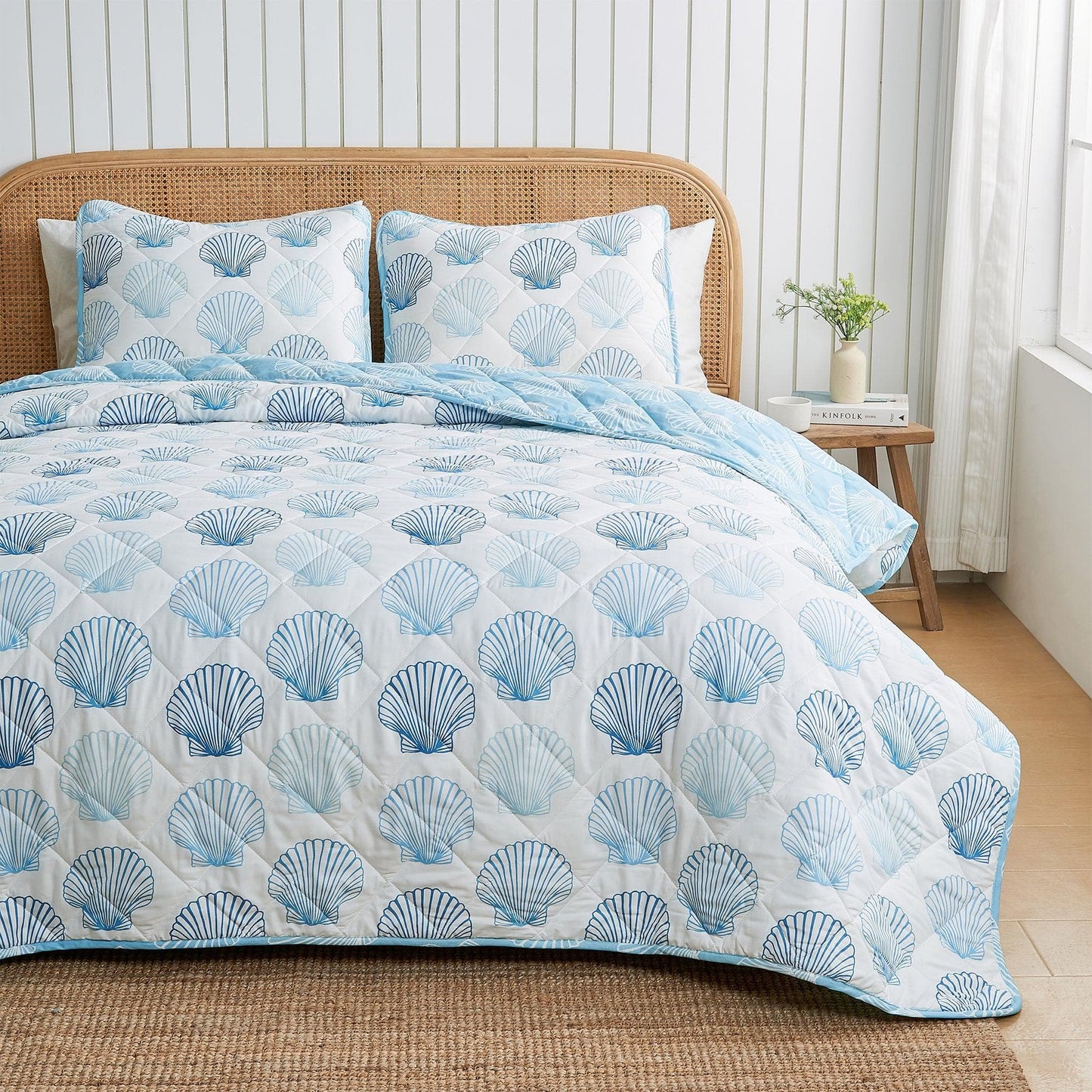 Coastal Blue Seashell Quilt Set - Coastal Quilts