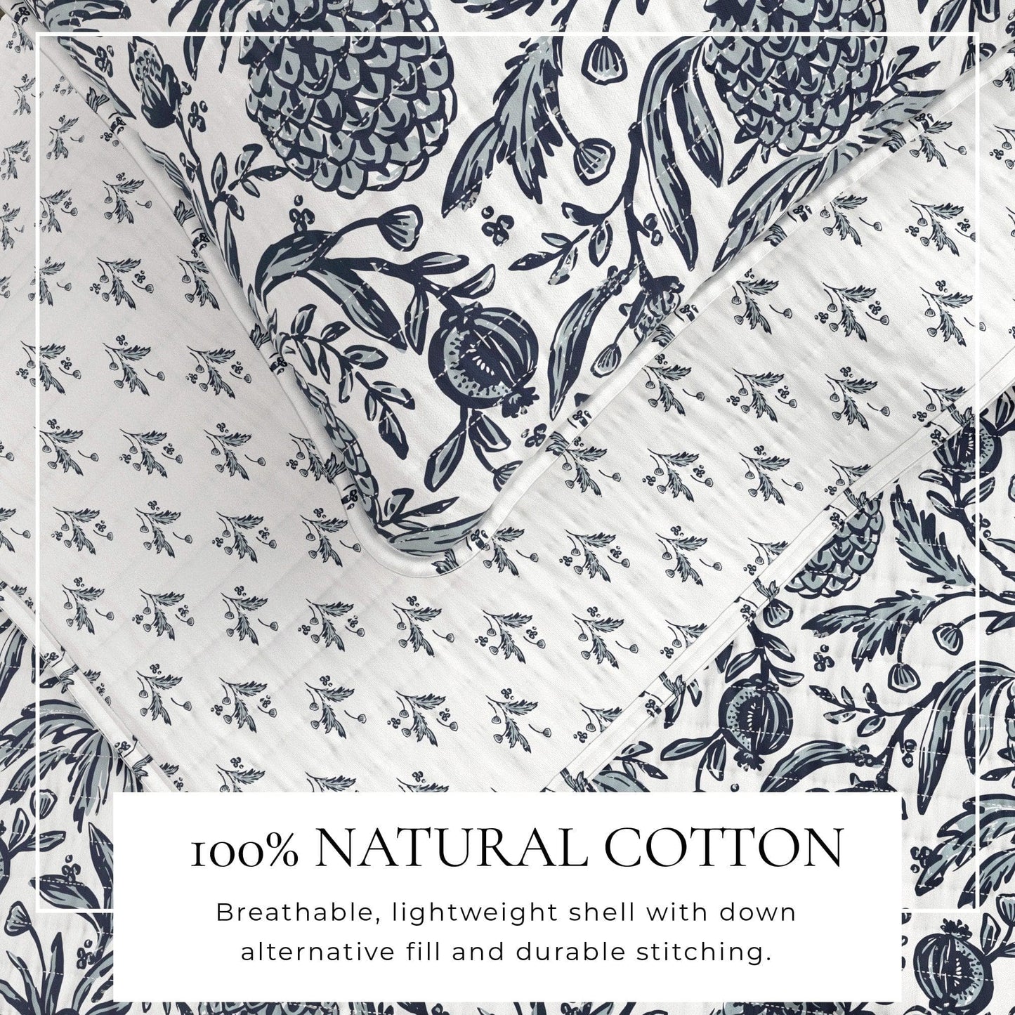 Nautical Printed Cotton Quilt Set - Navy & White Pineapple Themed Bedding