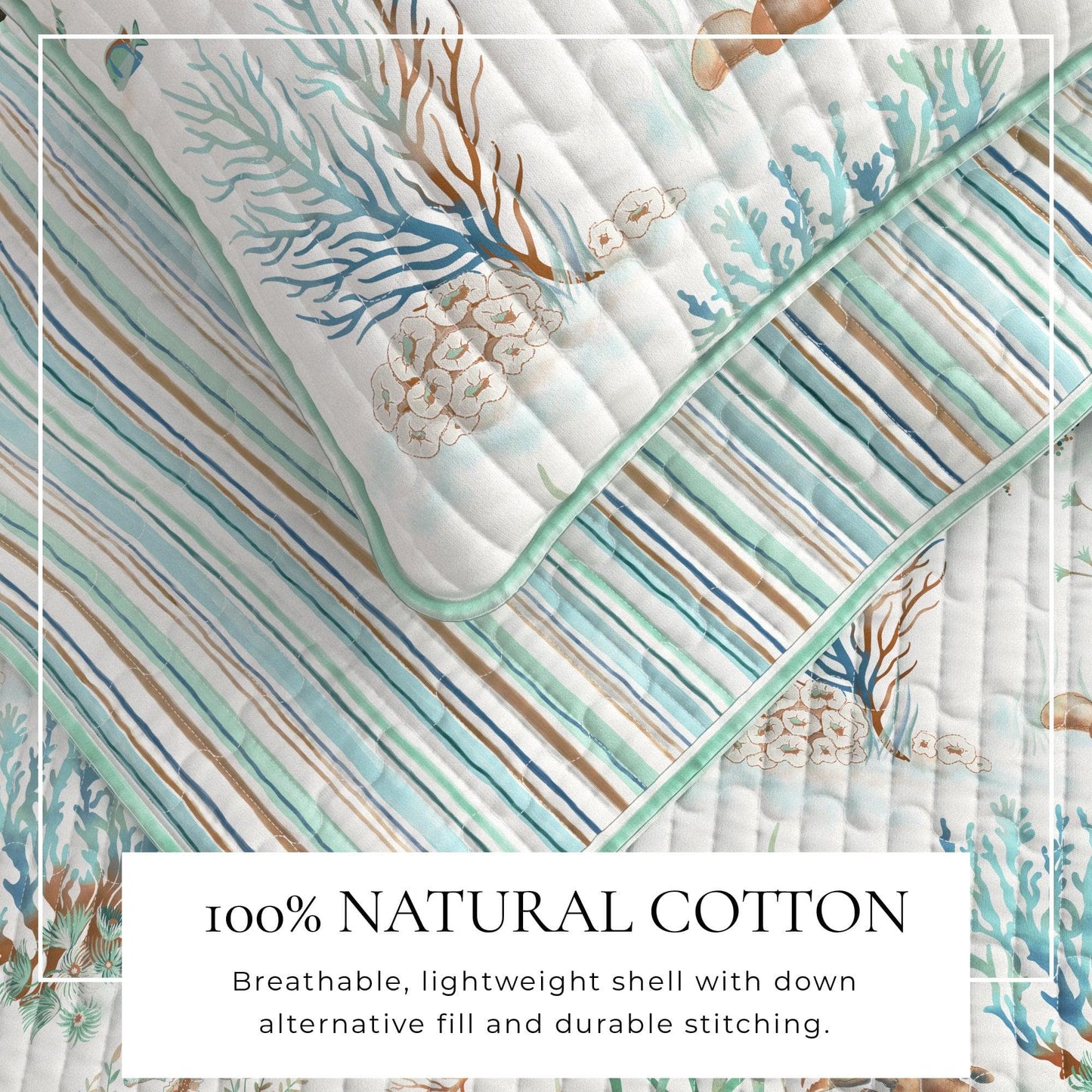 Coastal Pastel Coral Cotton Quilt Set - Coral Themed Bedding Sets