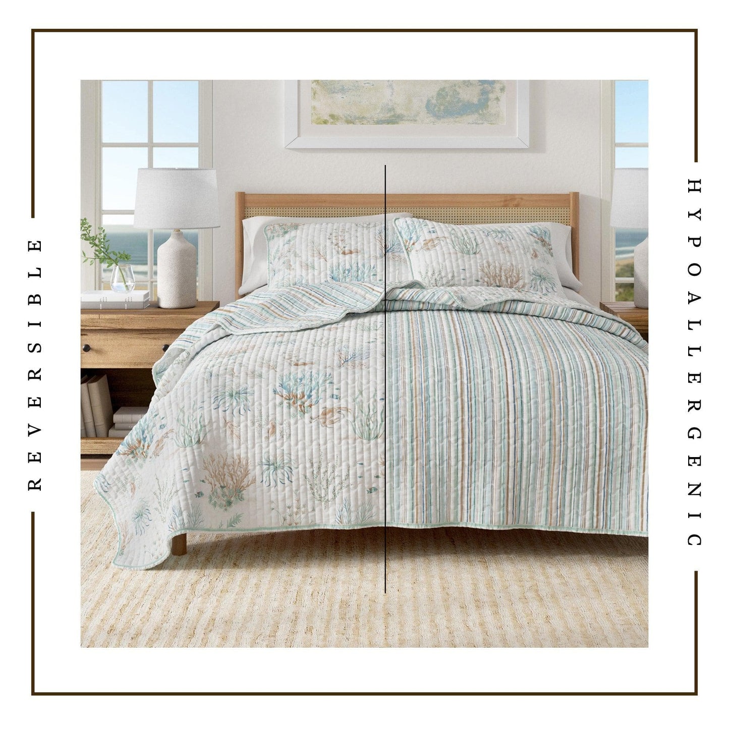 Coastal Pastel Coral Cotton Quilt Set - Coral Themed Bedding Sets