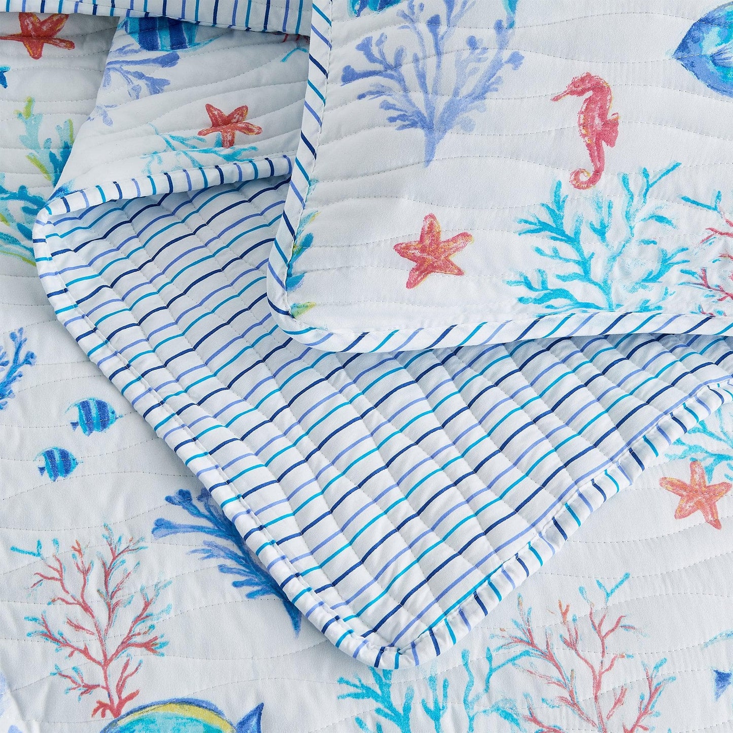 Colorful Coral Coastal Seascape Quilt Set - Ryanne Collection