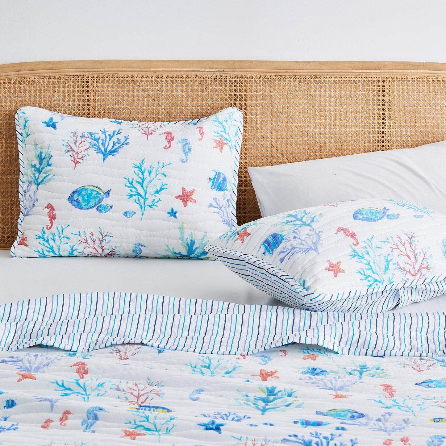 Colorful Coral Coastal Seascape Quilt Set - Ryanne Collection