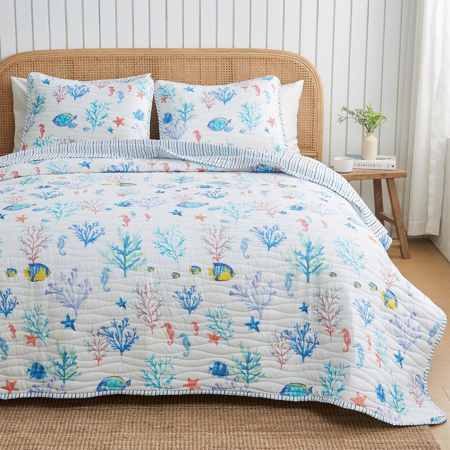 Colorful Coral Coastal Seascape Quilt Set - Ryanne Collection