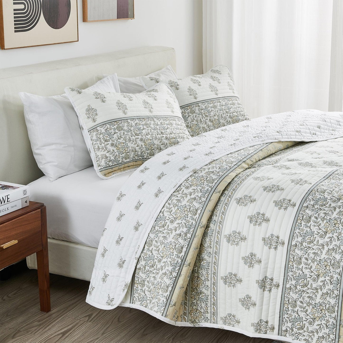 Floral Striped Microfiber Quilt Set - Floral Quilts