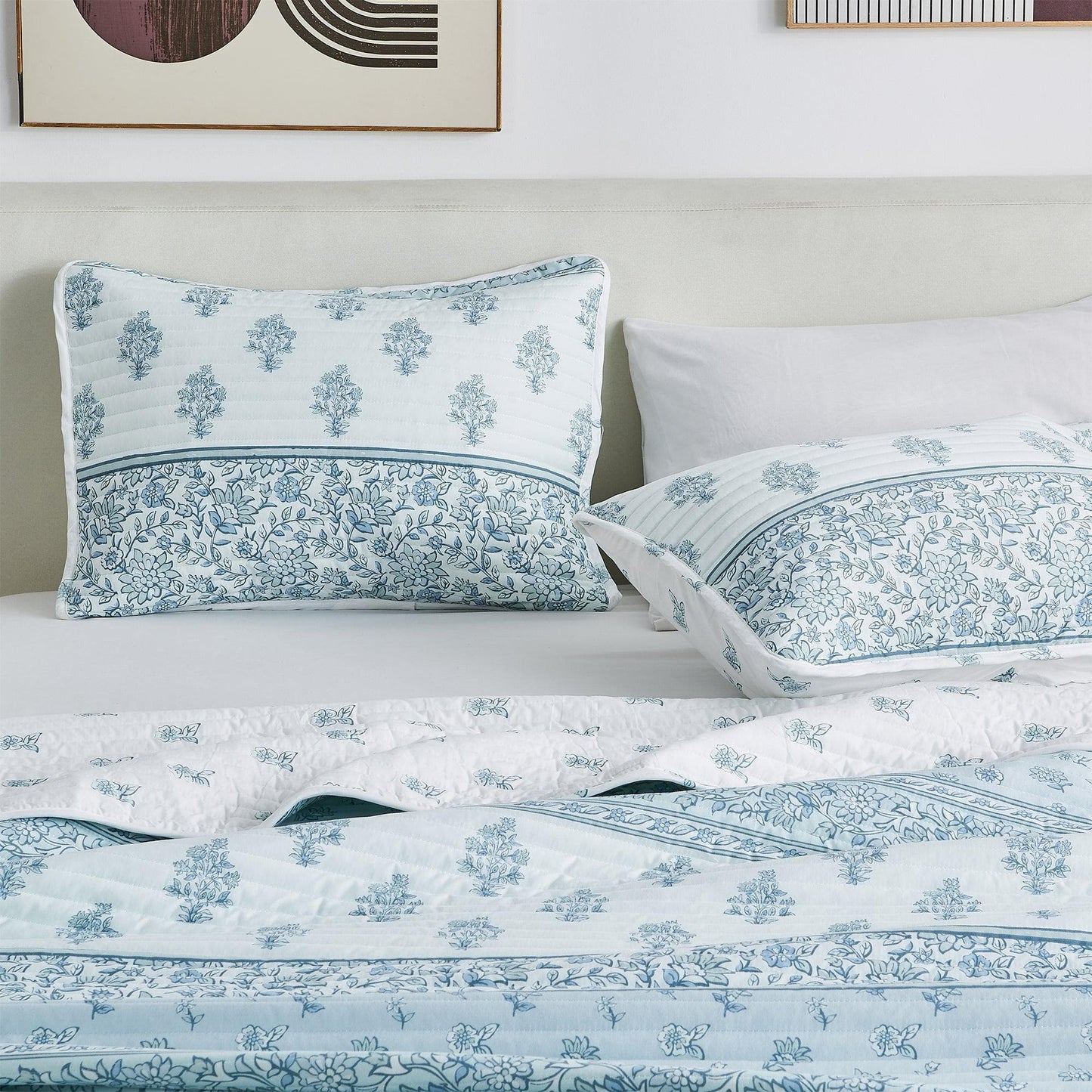 Floral Striped Microfiber Quilt Set - Floral Quilts