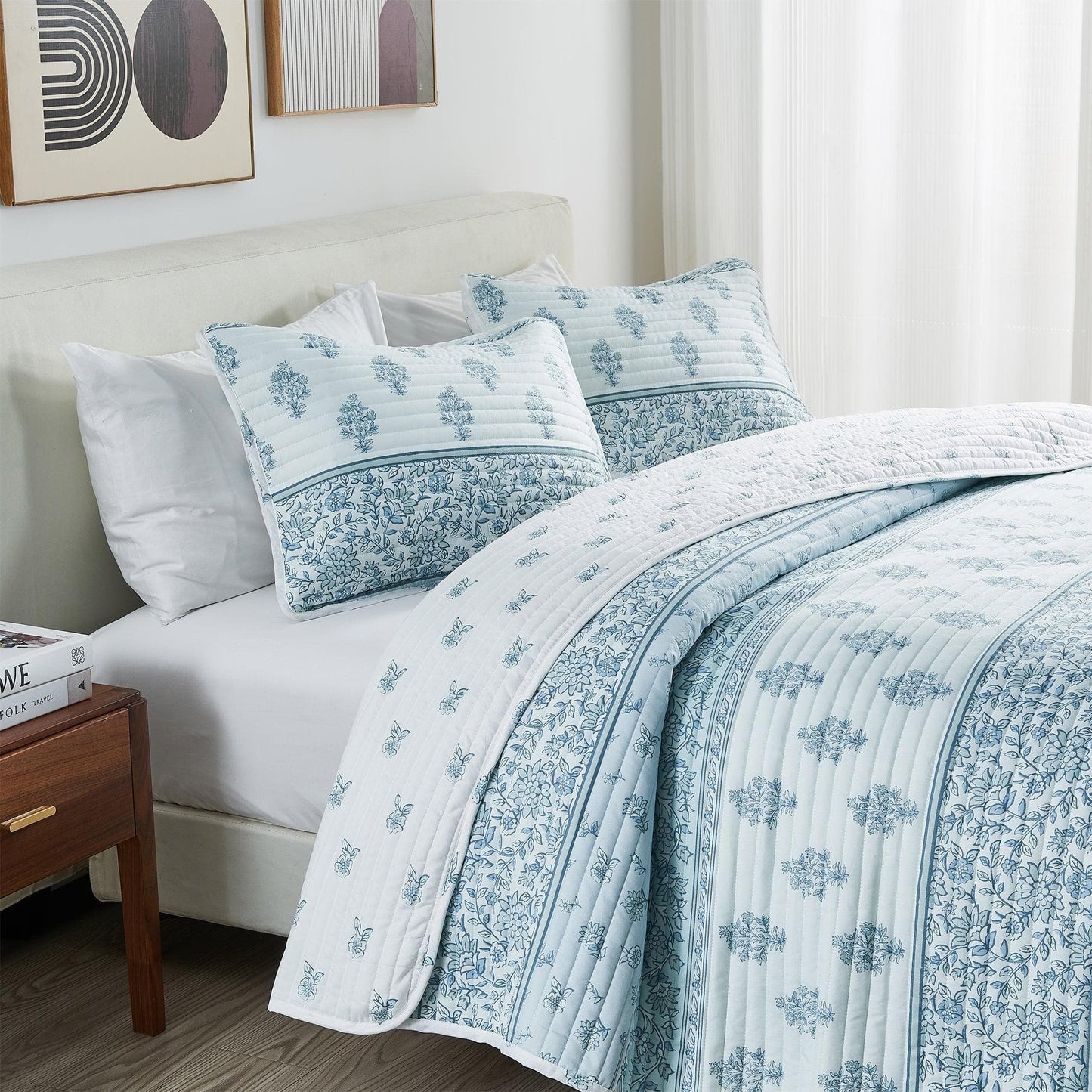 Floral Striped Microfiber Quilt Set - Floral Quilts