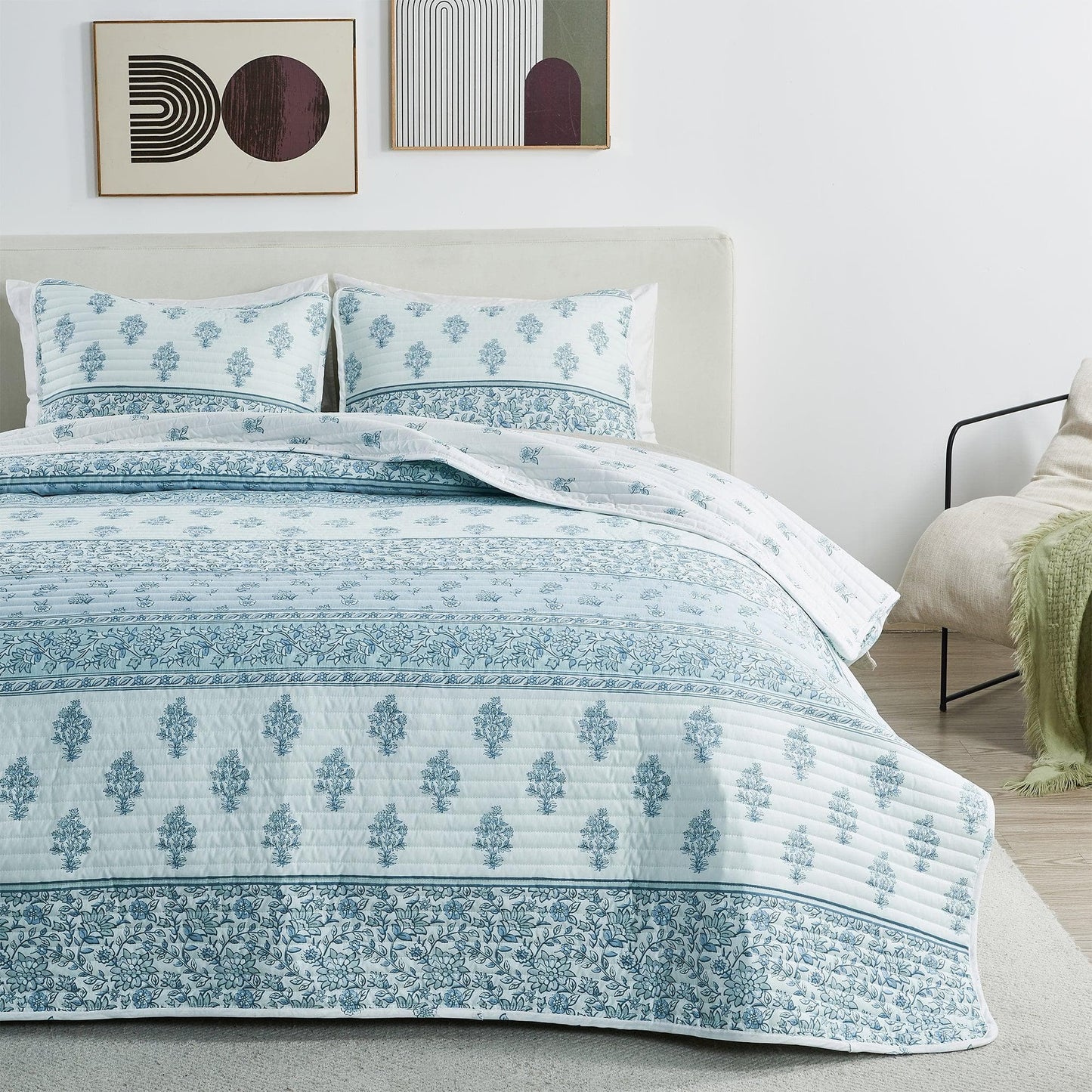 Floral Striped Microfiber Quilt Set - Floral Quilts