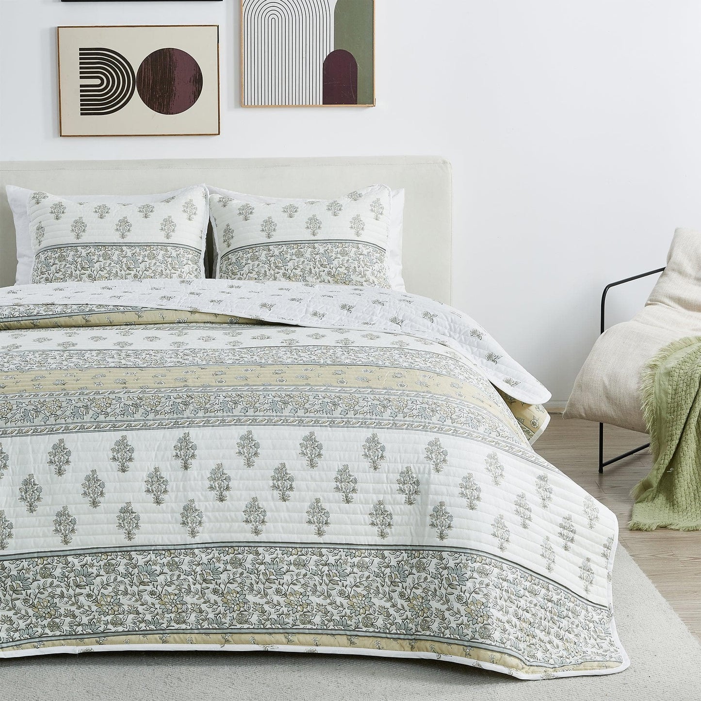 Floral Striped Microfiber Quilt Set - Floral Quilts