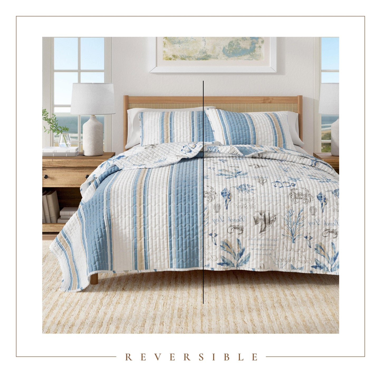 Stripe & Ocean Story Coastal Quilt Set - Coastal Blue Bedding Sets