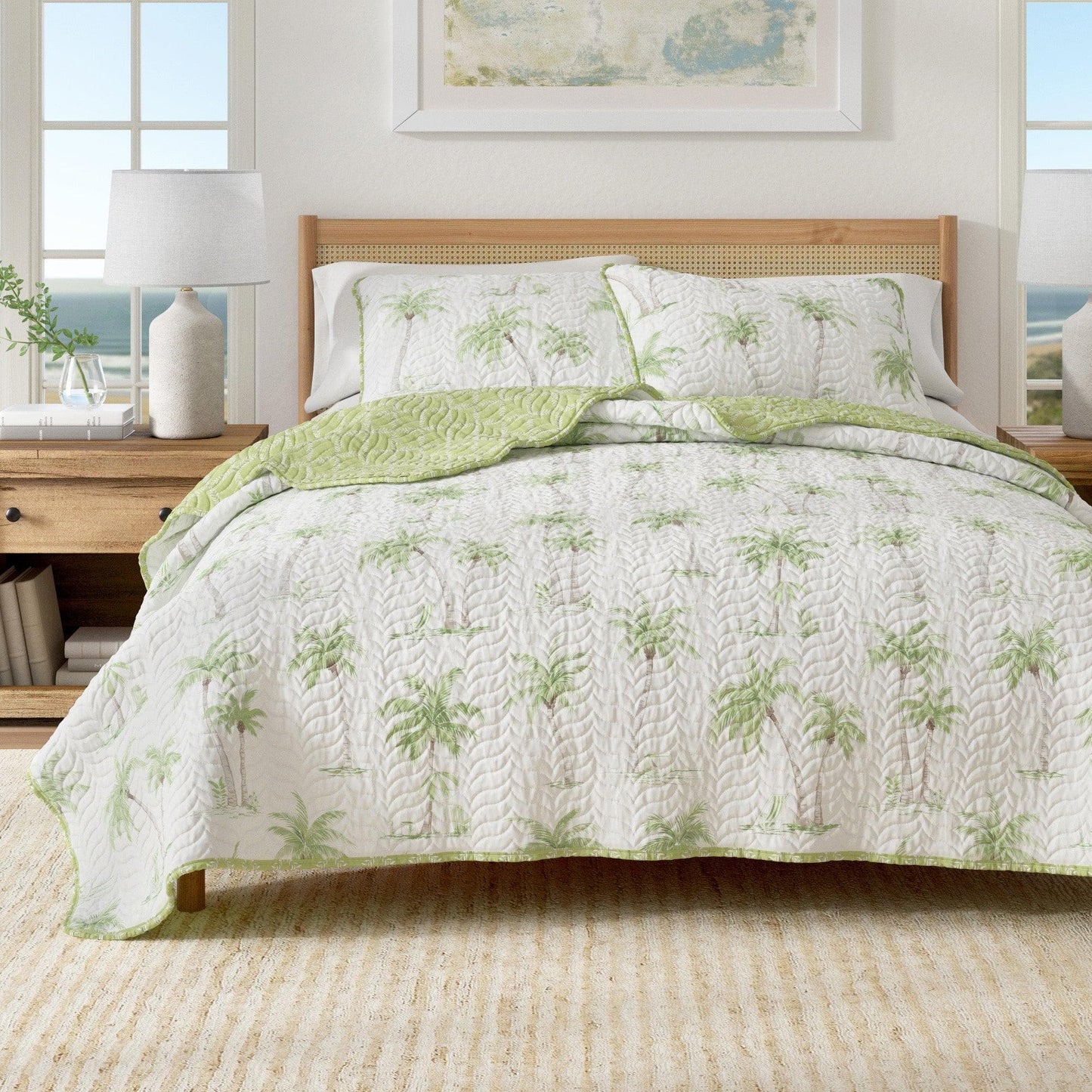 West Palm Trees Coastal Quilt Set - Tropical Coastal Bedding