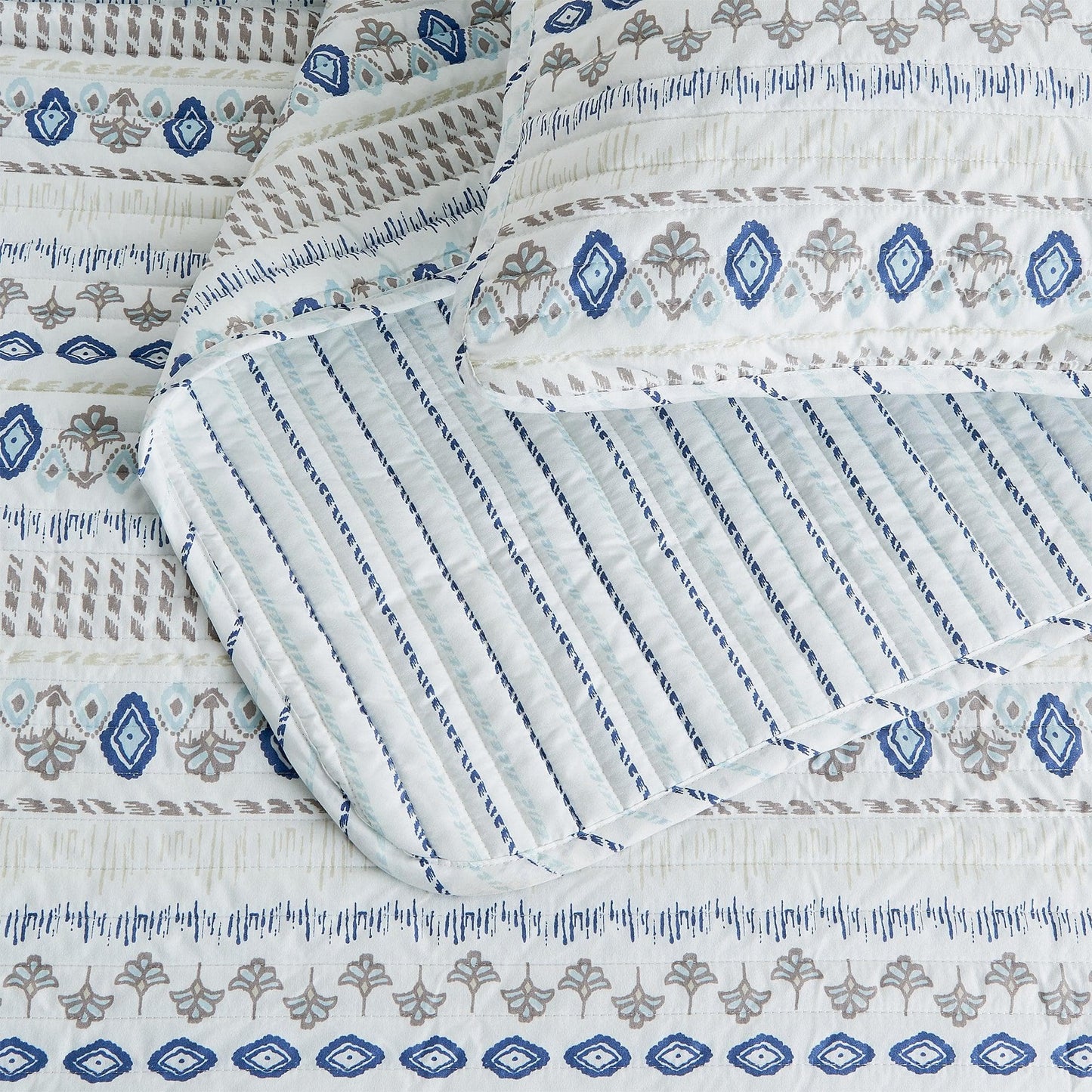 Coastal Striped Quilt Set - Beautiful Blue & White Striped Coastal Quilts
