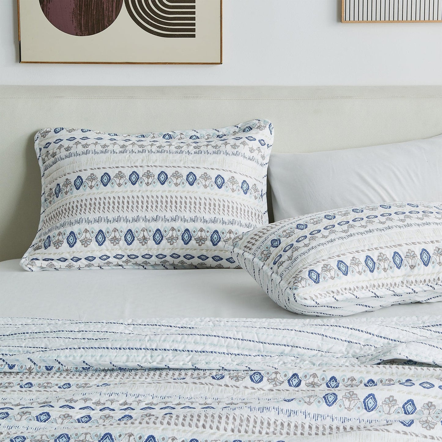 Coastal Striped Quilt Set - Beautiful Blue & White Striped Coastal Quilts