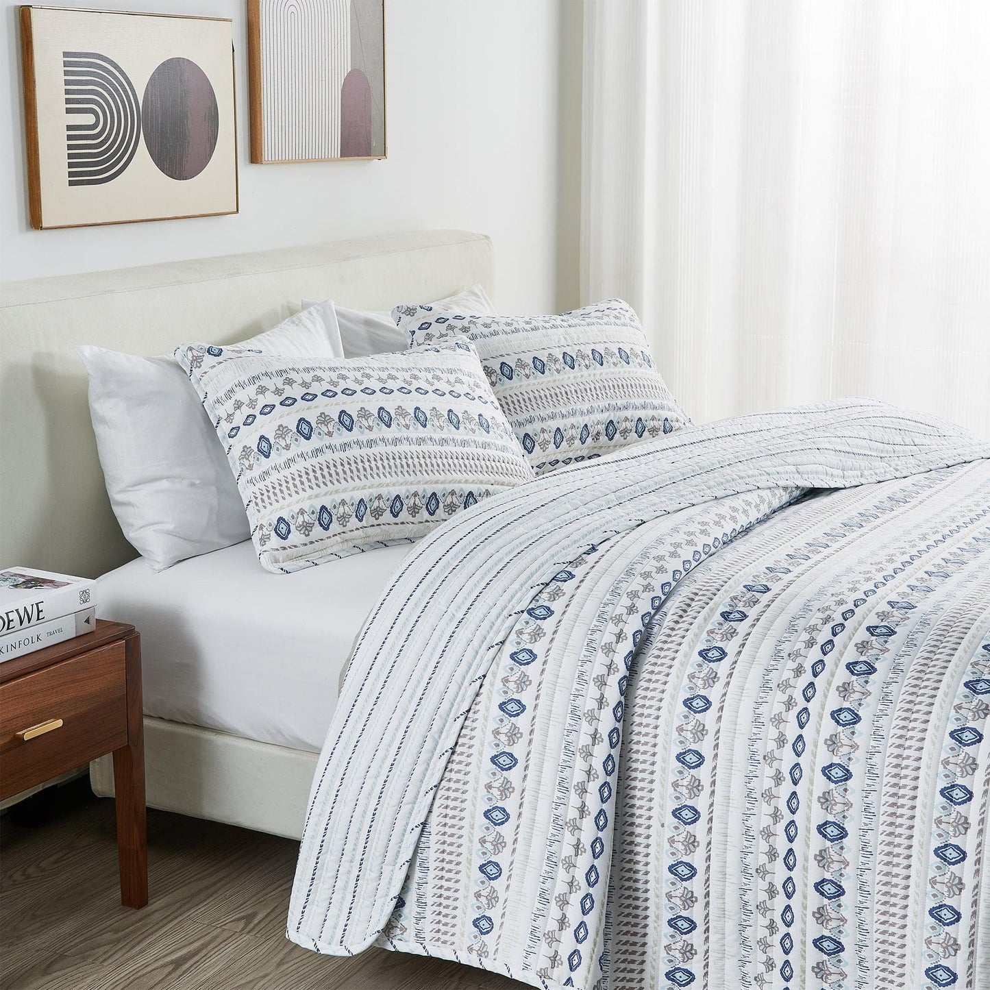 Coastal Striped Quilt Set - Beautiful Blue & White Striped Coastal Quilts