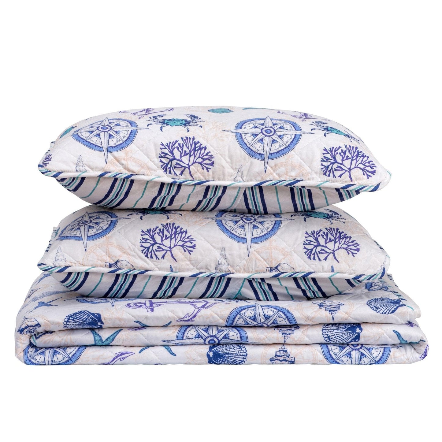 Coastal Azure Cotton Quilt Set 3PC - Blue Coastal Bedding Sets