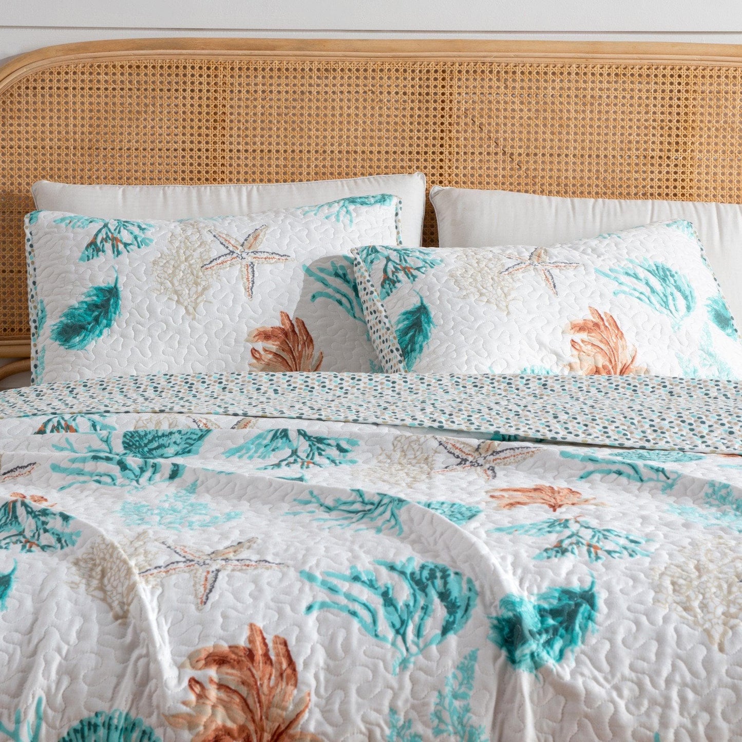 Key West Coral Quilt Set - Tropical Coastal Bedding Sets