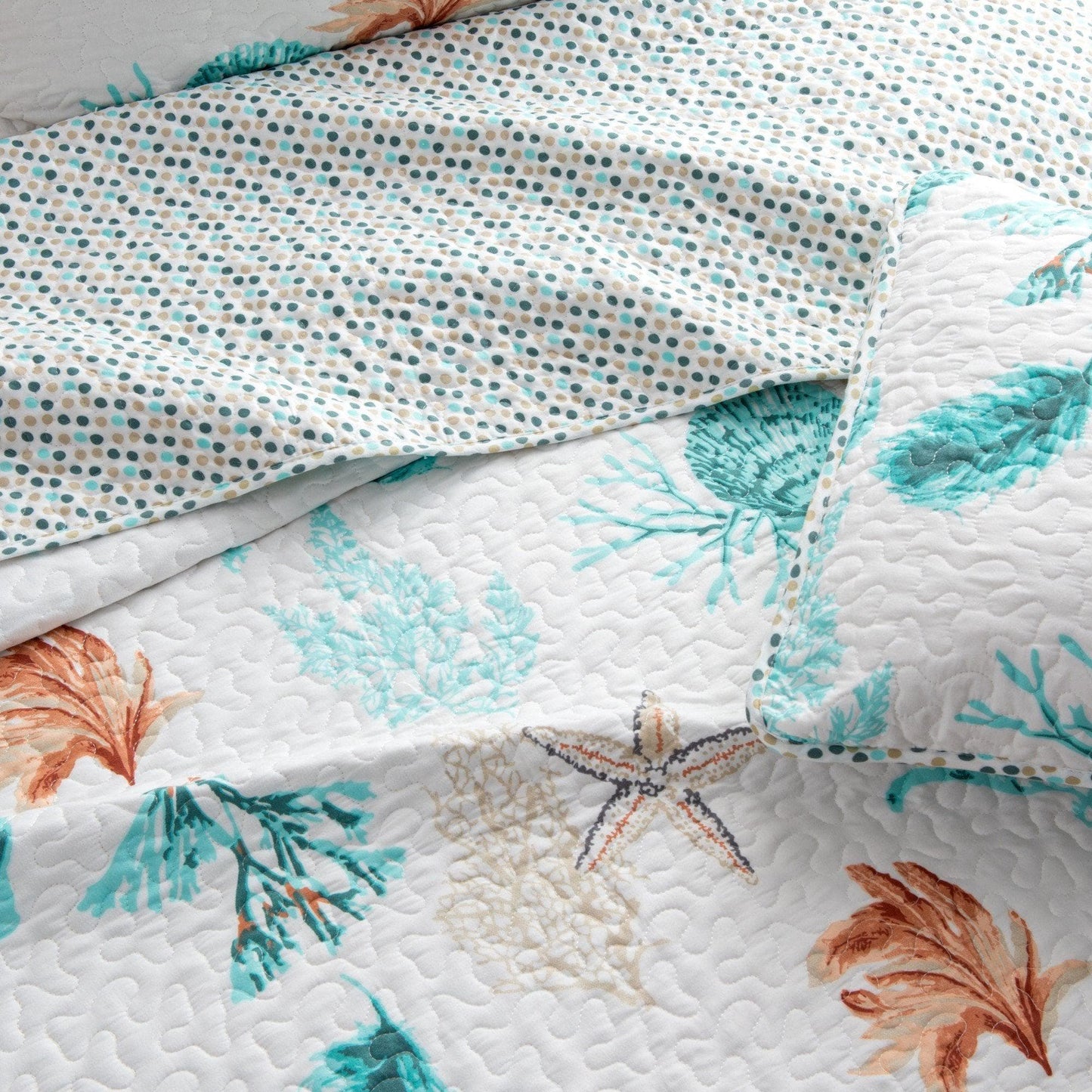 Key West Coral Quilt Set - Tropical Coastal Bedding Sets