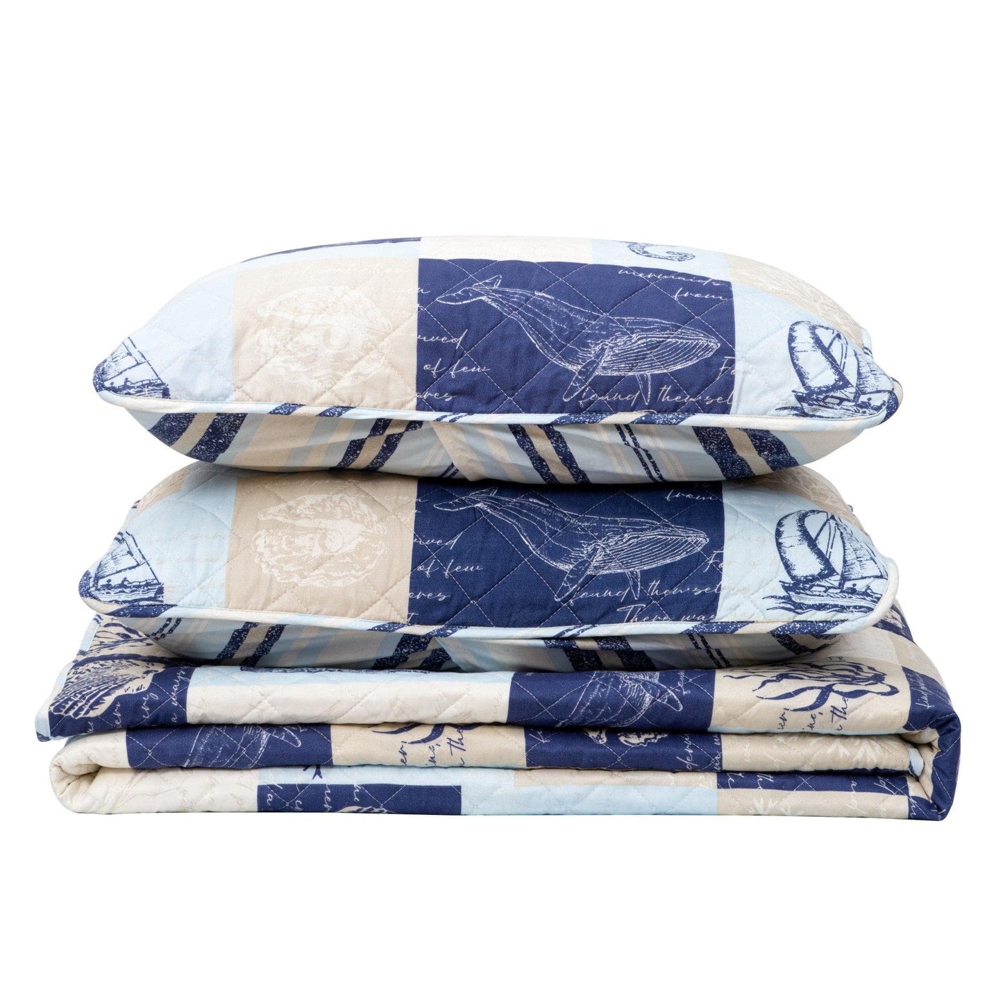 Coastal Caspian Patchwork Quilt Set 3PC - Lightweight Microfiber