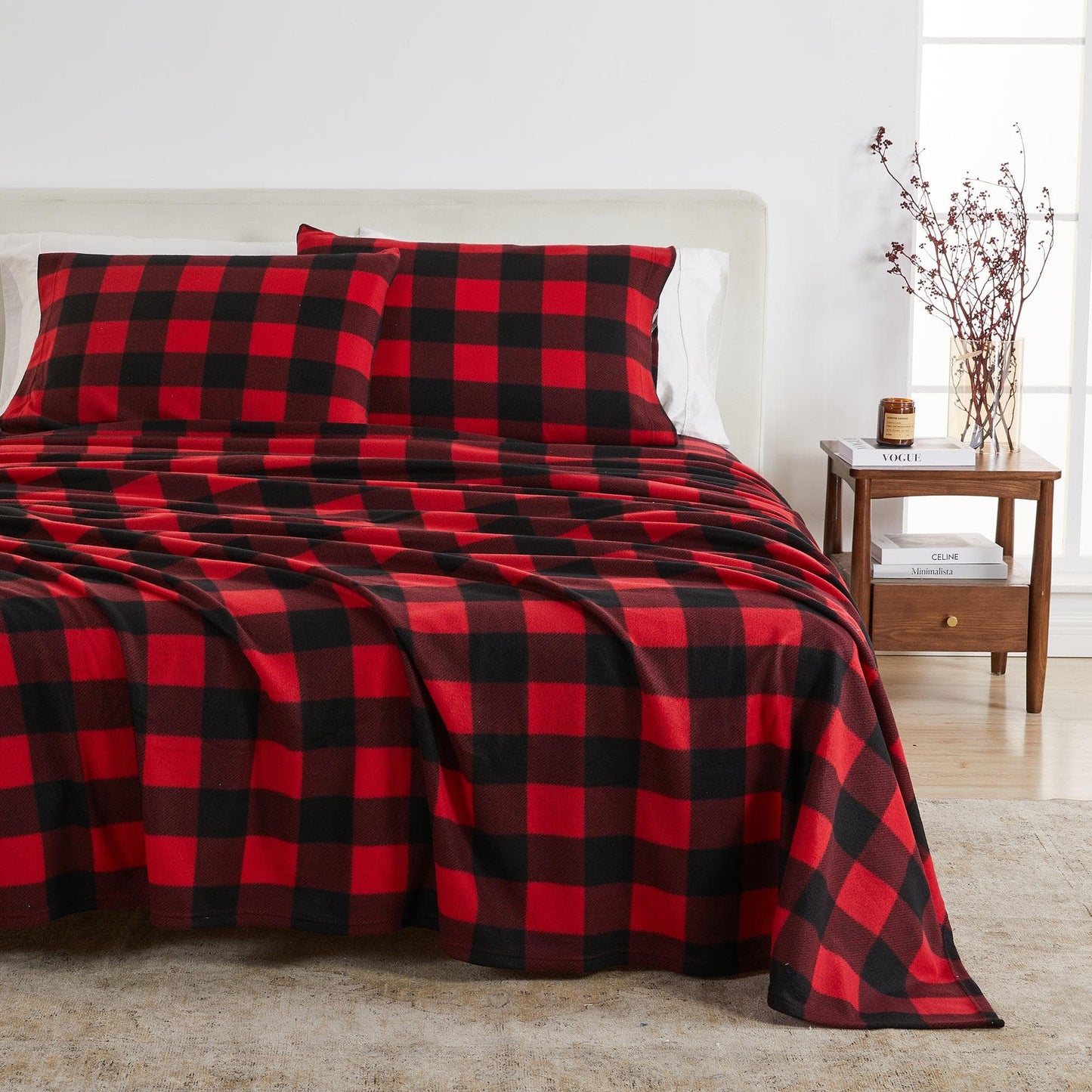 Plaid Fleece Sheet Sets - Navy Blue, Grey, Red & Black