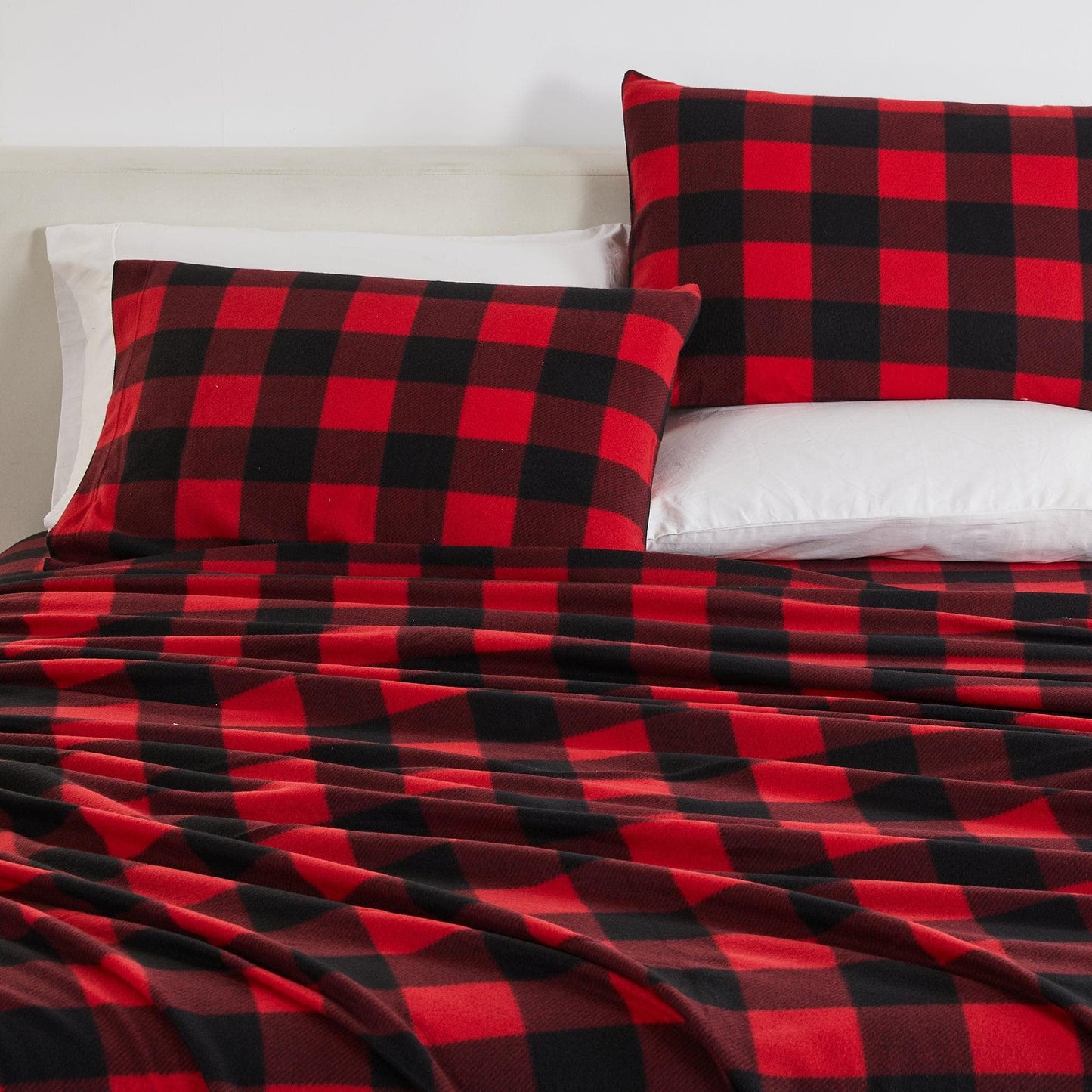 Plaid Fleece Sheet Sets - Navy Blue, Grey, Red & Black