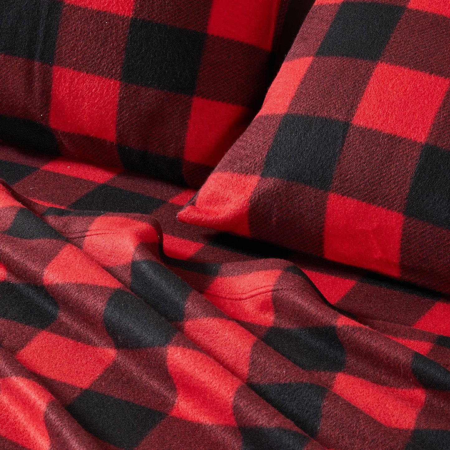 Plaid Fleece Sheet Sets - Navy Blue, Grey, Red & Black