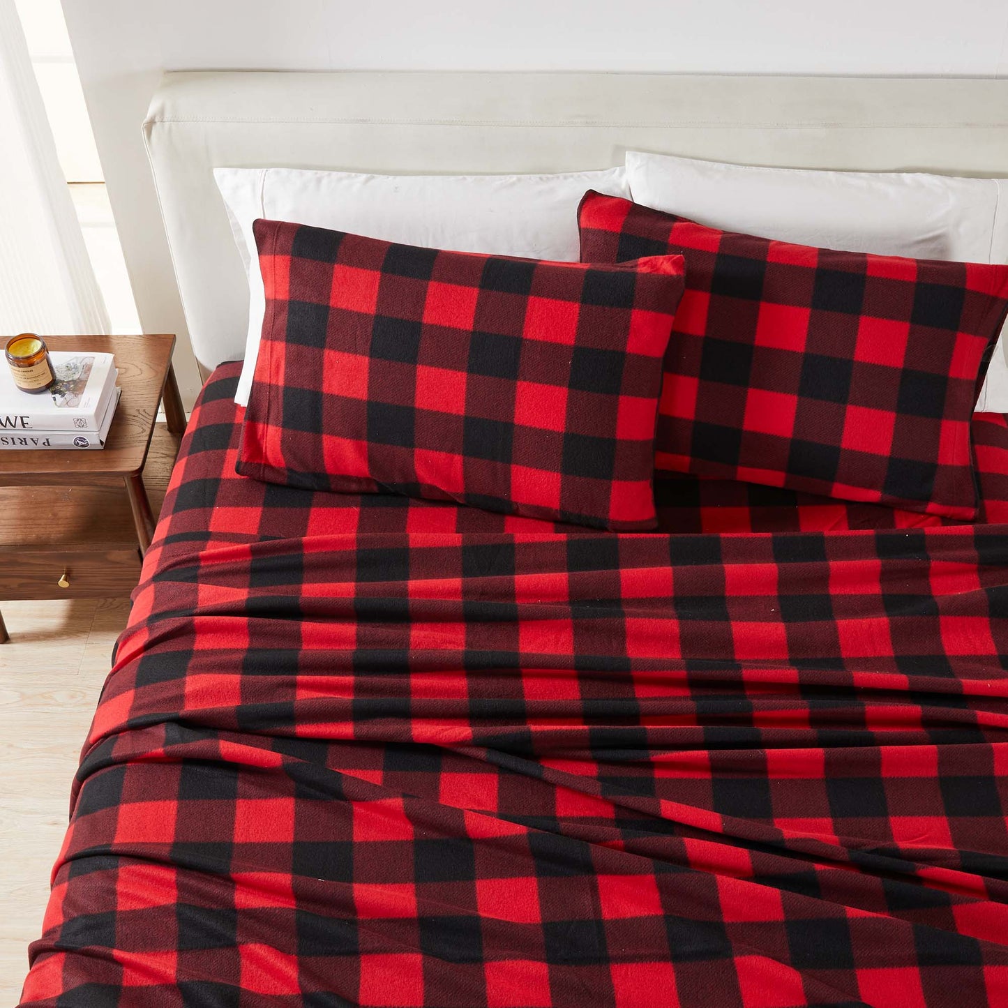 Plaid Fleece Sheet Sets - Navy Blue, Grey, Red & Black