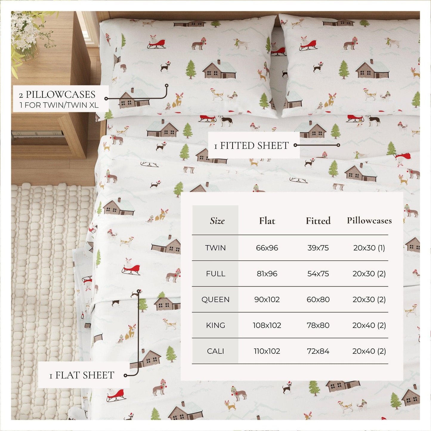 4-Piece Turkish Cotton Christmas Flannel Sheet - Christmas Sheets