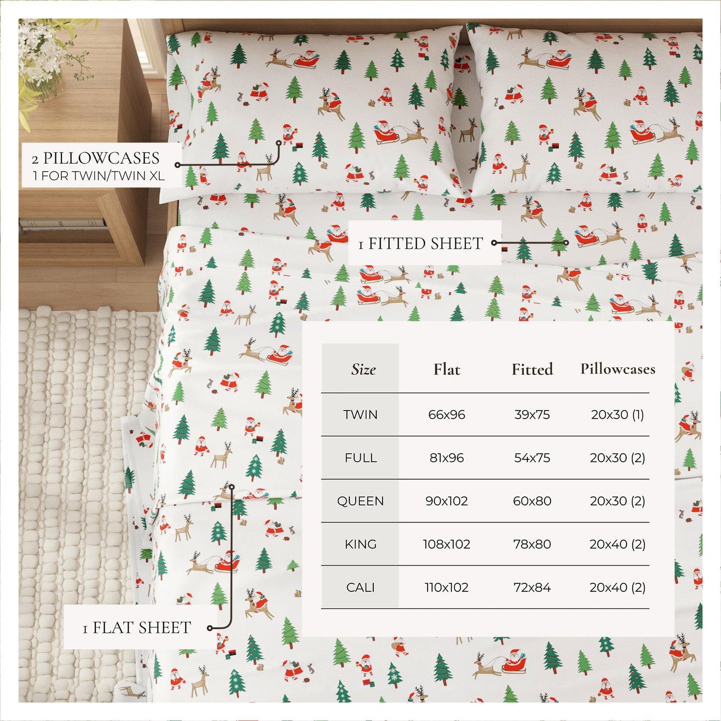 4-Piece Turkish Cotton Christmas Flannel Sheet - Christmas Sheets