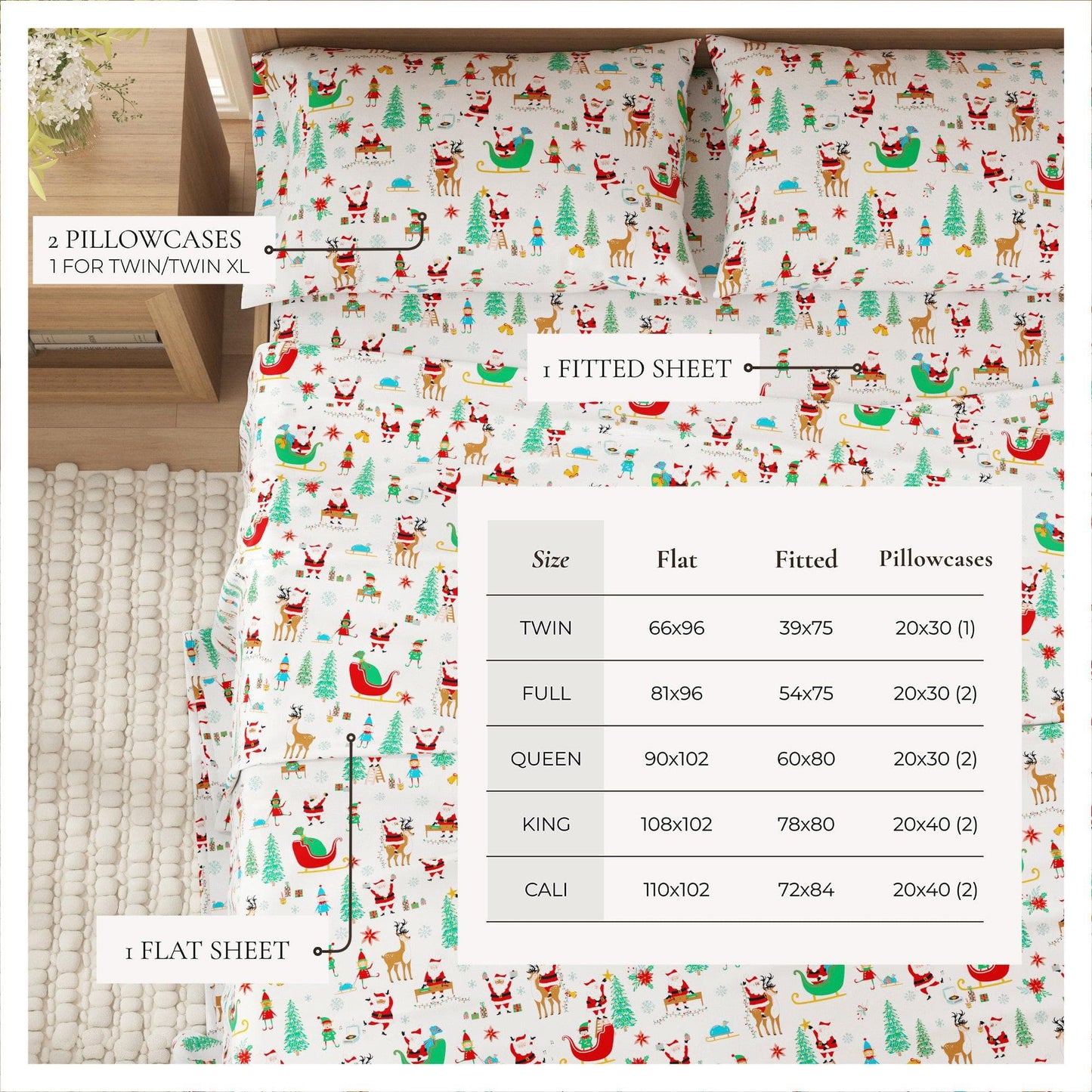 4-Piece Turkish Cotton Christmas Flannel Sheet - Christmas Sheets